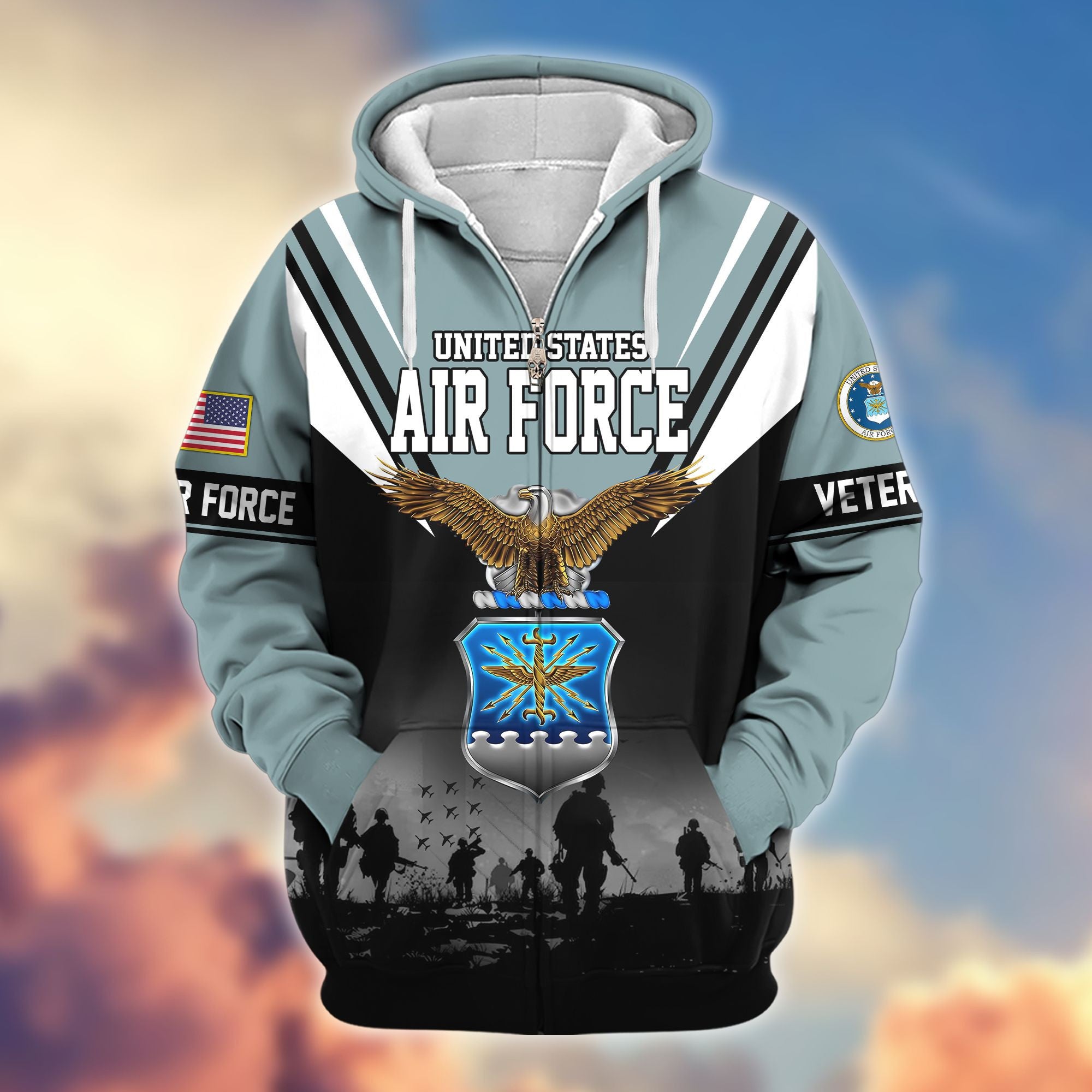 Premium US Veterans Zip Hoodie, Gifts For US Veterans, Gifts On Father's Day, Veterans Day.