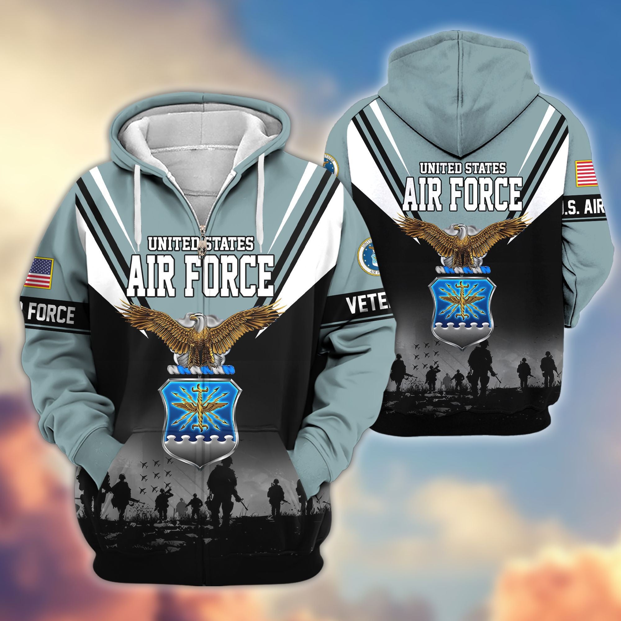 Premium US Veterans Zip Hoodie, Gifts For US Veterans, Gifts On Father's Day, Veterans Day.