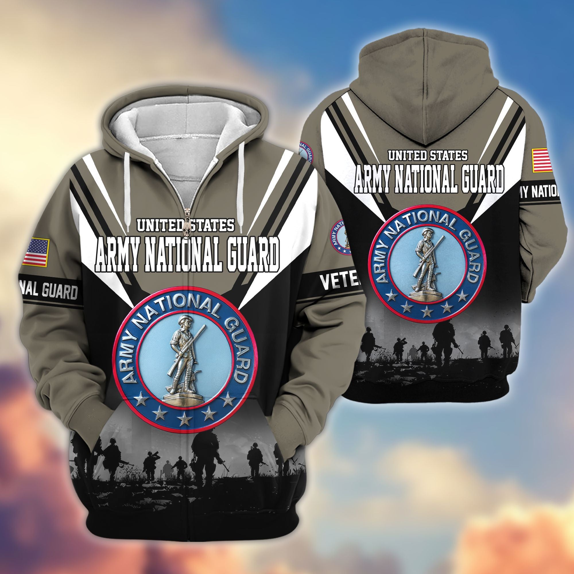 Premium US Veterans Zip Hoodie, Gifts For US Veterans, Gifts On Father's Day, Veterans Day.