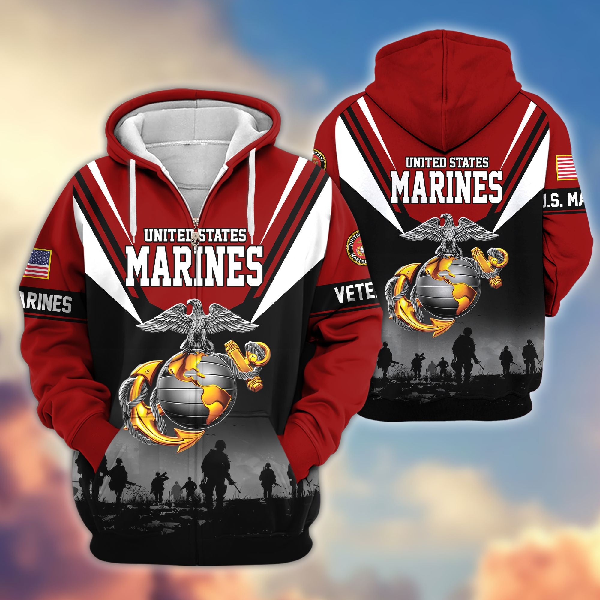 Premium US Veterans Zip Hoodie, Gifts For US Veterans, Gifts On Father's Day, Veterans Day.