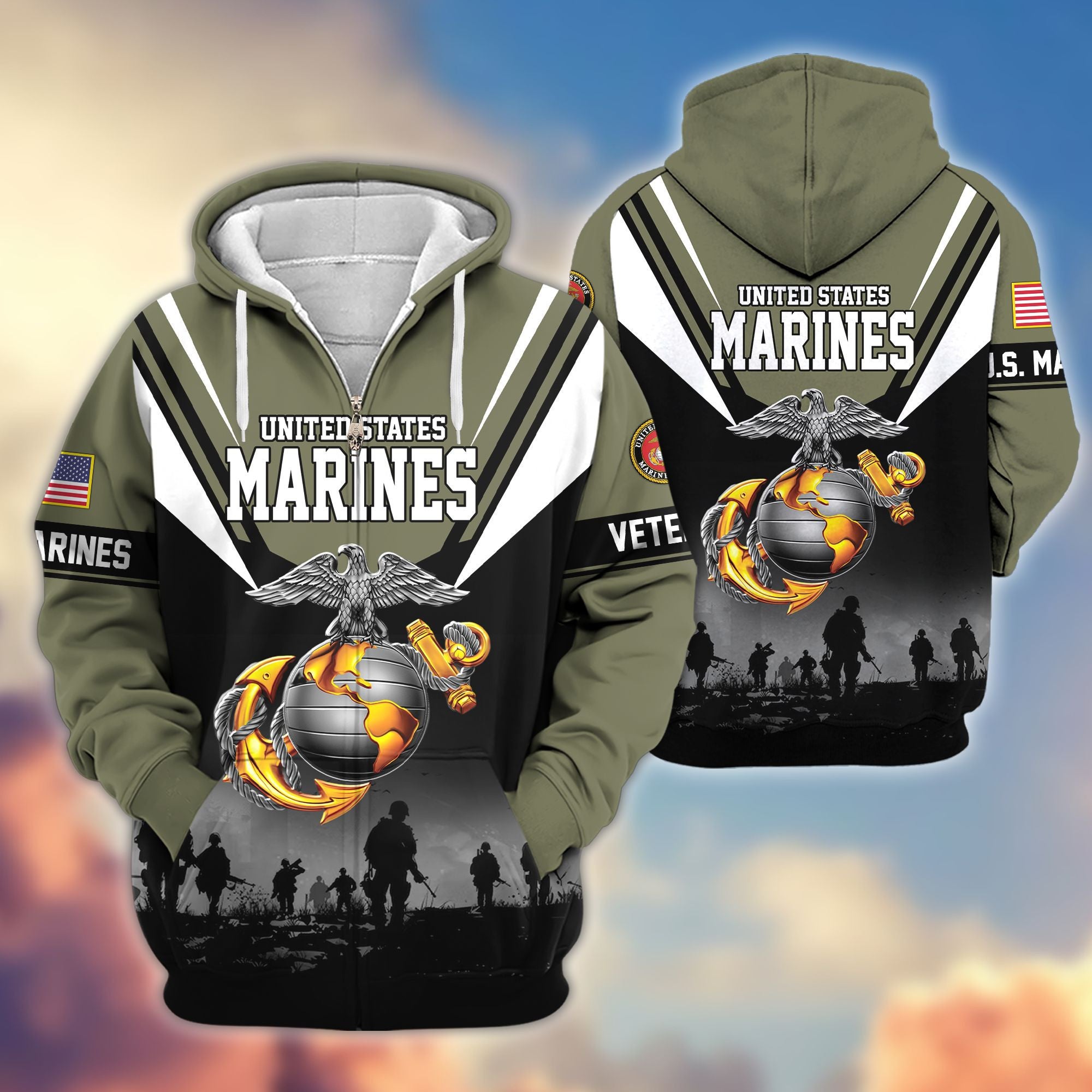 Premium US Veterans Zip Hoodie, Gifts For US Veterans, Gifts On Father's Day, Veterans Day.