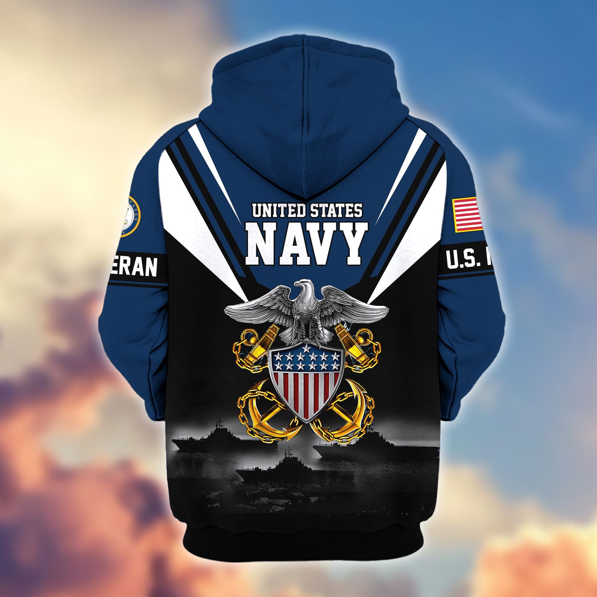 Premium US Veterans Zip Hoodie, Gifts For US Veterans, Gifts On Father's Day, Veterans Day.