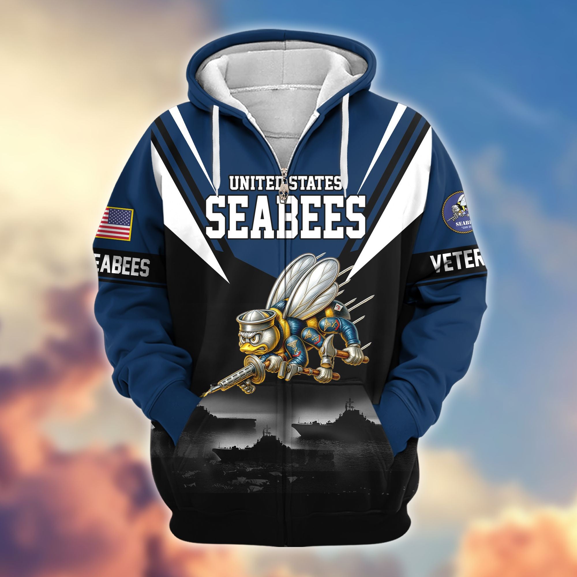 Premium US Veterans Zip Hoodie, Gifts For US Veterans, Gifts On Father's Day, Veterans Day.