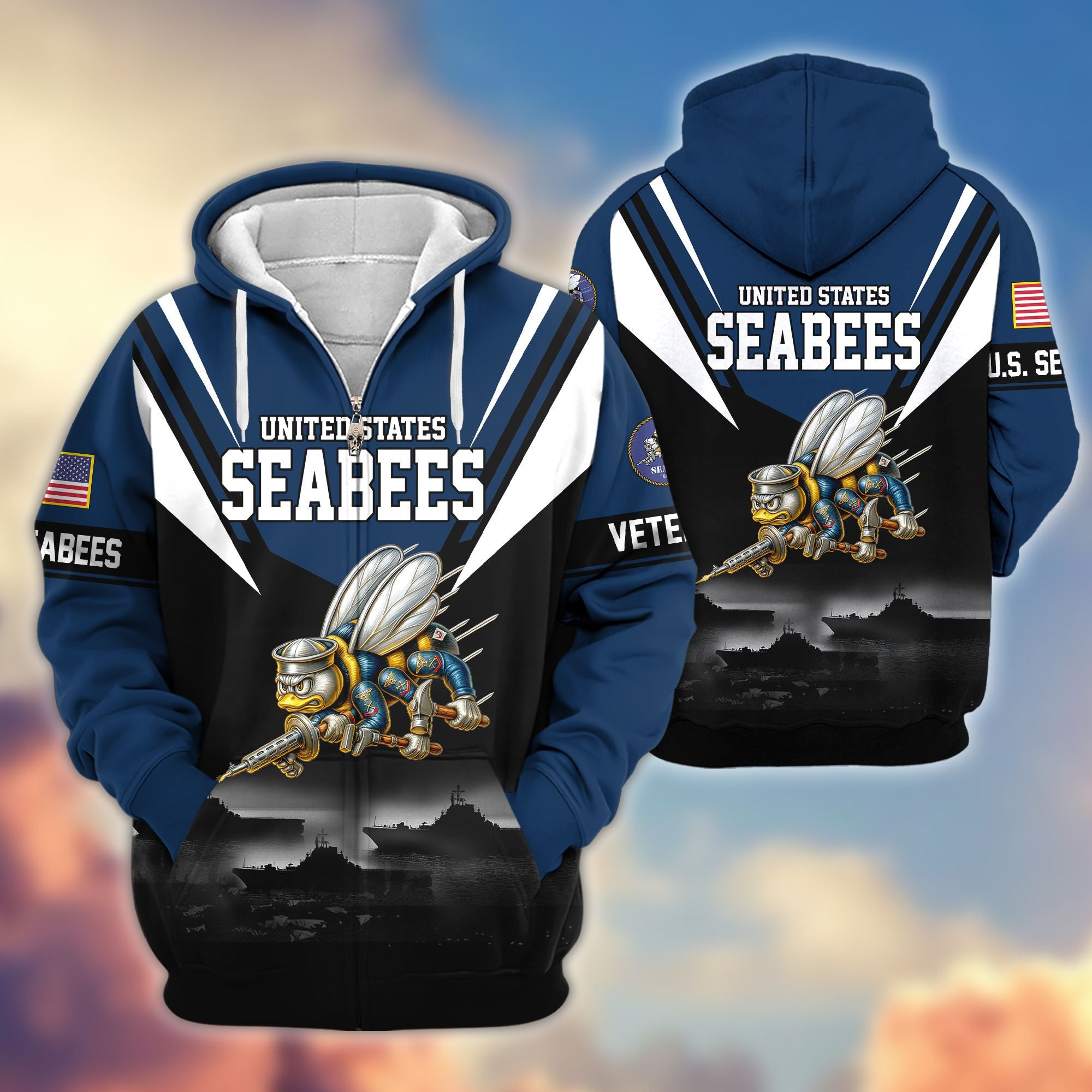 Premium US Veterans Zip Hoodie, Gifts For US Veterans, Gifts On Father's Day, Veterans Day.