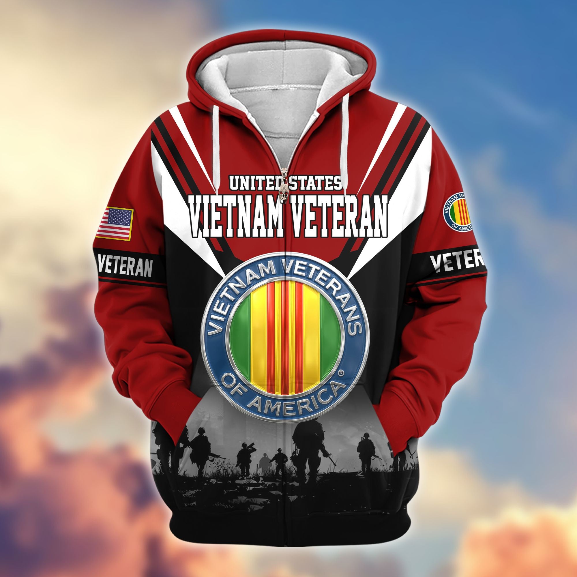 Premium US Veterans Zip Hoodie, Gifts For US Veterans, Gifts On Father's Day, Veterans Day.