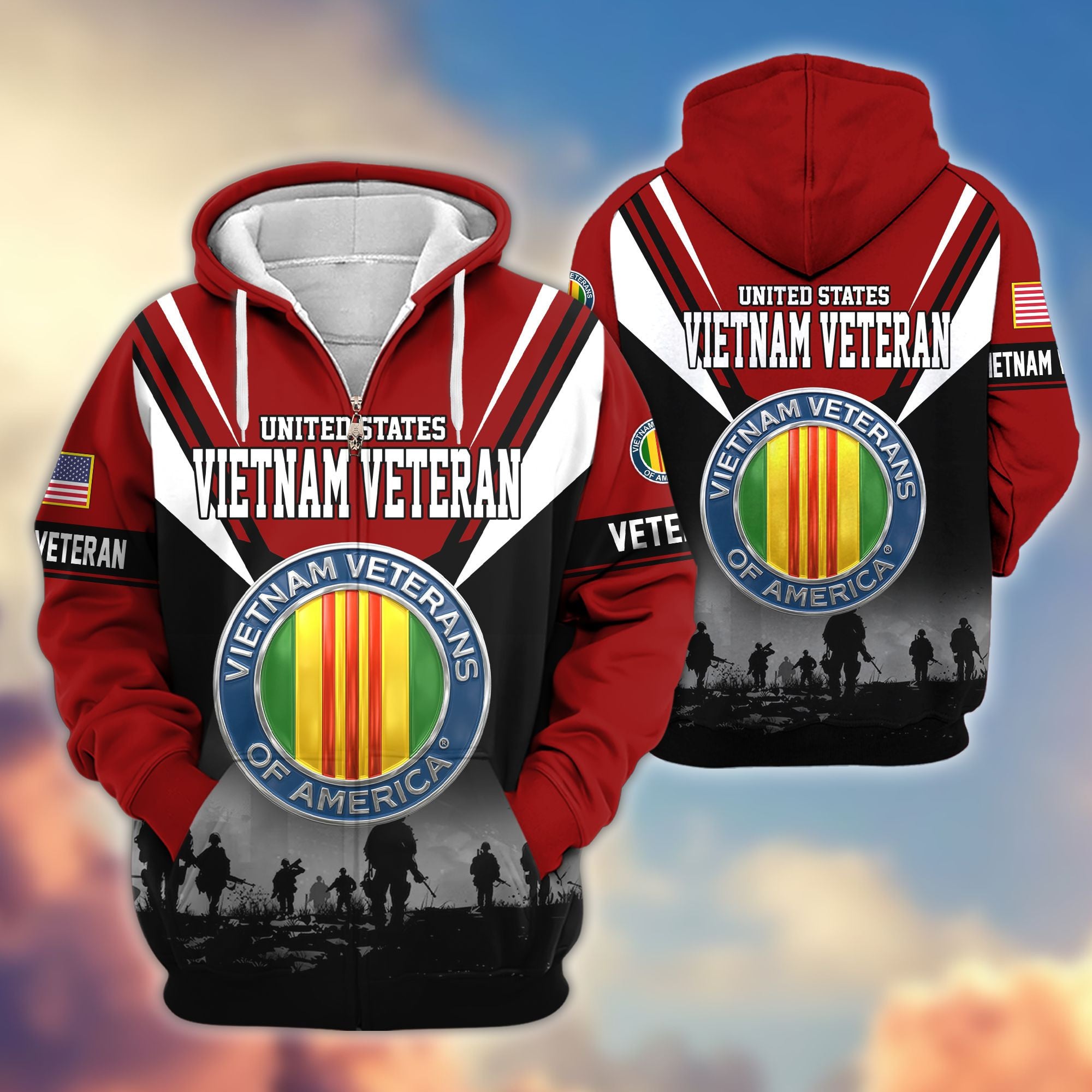 Premium US Veterans Zip Hoodie, Gifts For US Veterans, Gifts On Father's Day, Veterans Day.