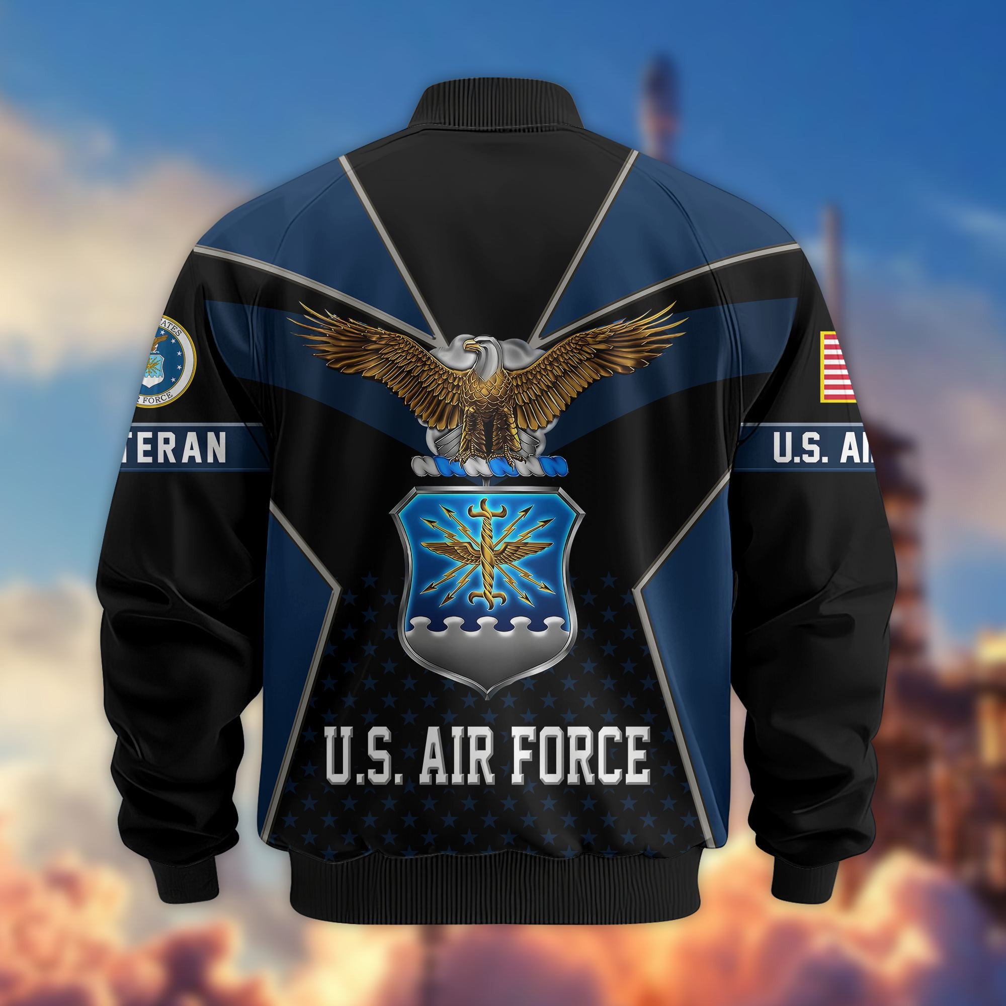 Premium US Veterans Bomber Jacket, Gifts For US Veterans, Gifts On Father's Day, Veterans Day.