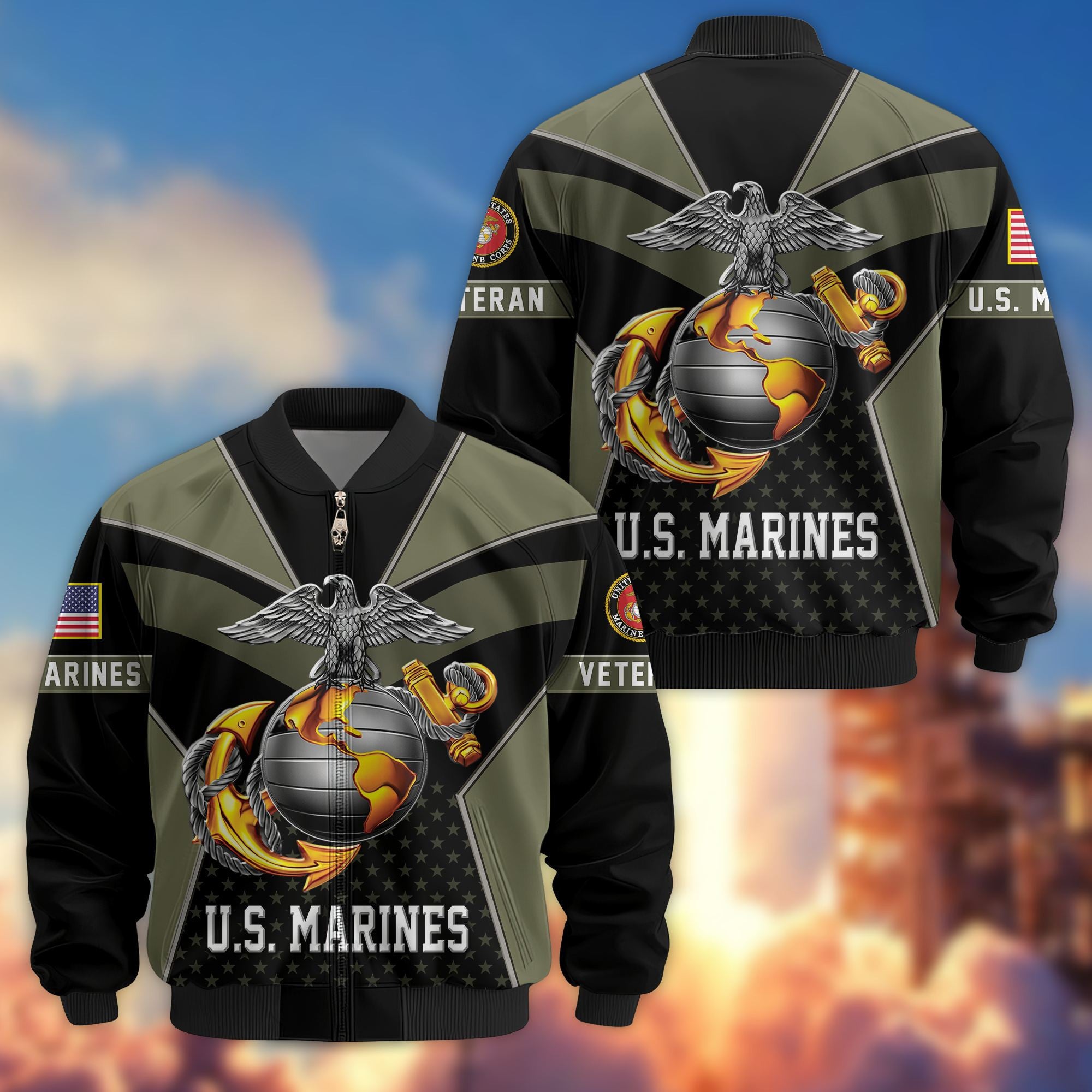 Premium US Veterans Bomber Jacket, Gifts For US Veterans, Gifts On Father's Day, Veterans Day.