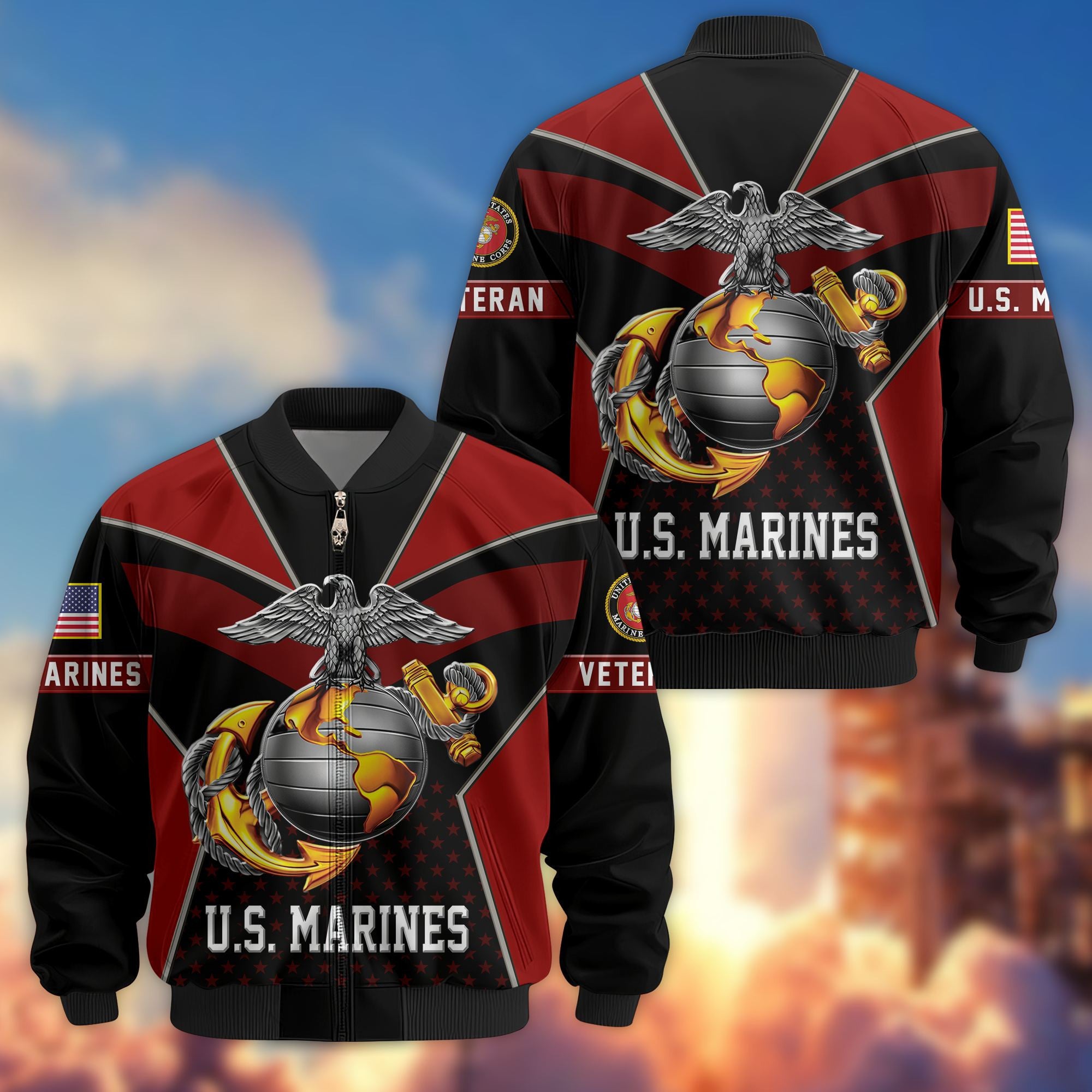 Premium US Veterans Bomber Jacket, Gifts For US Veterans, Gifts On Father's Day, Veterans Day.