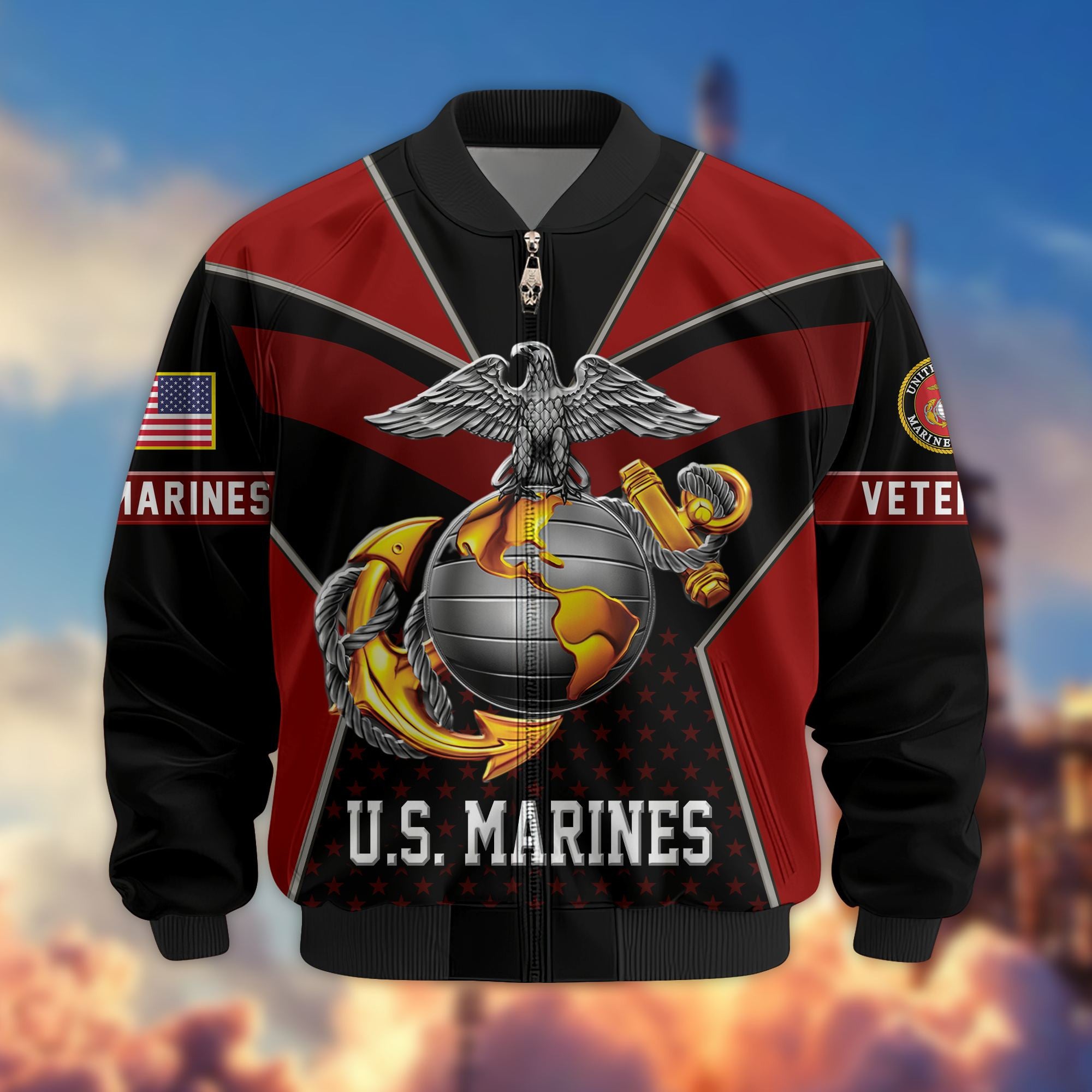 Premium US Veterans Bomber Jacket, Gifts For US Veterans, Gifts On Father's Day, Veterans Day.