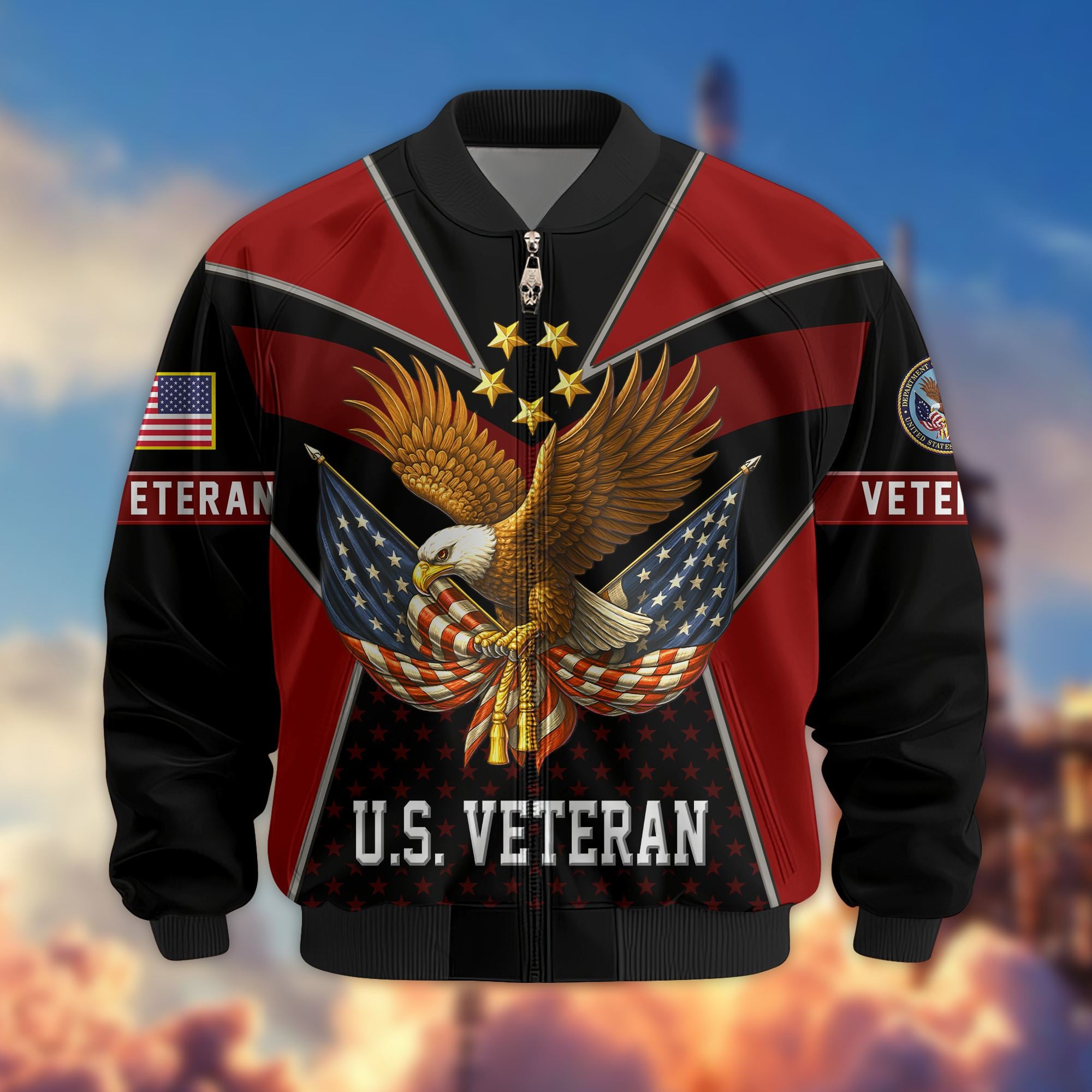 Premium US Veterans Bomber Jacket, Gifts For US Veterans, Gifts On Father's Day, Veterans Day.