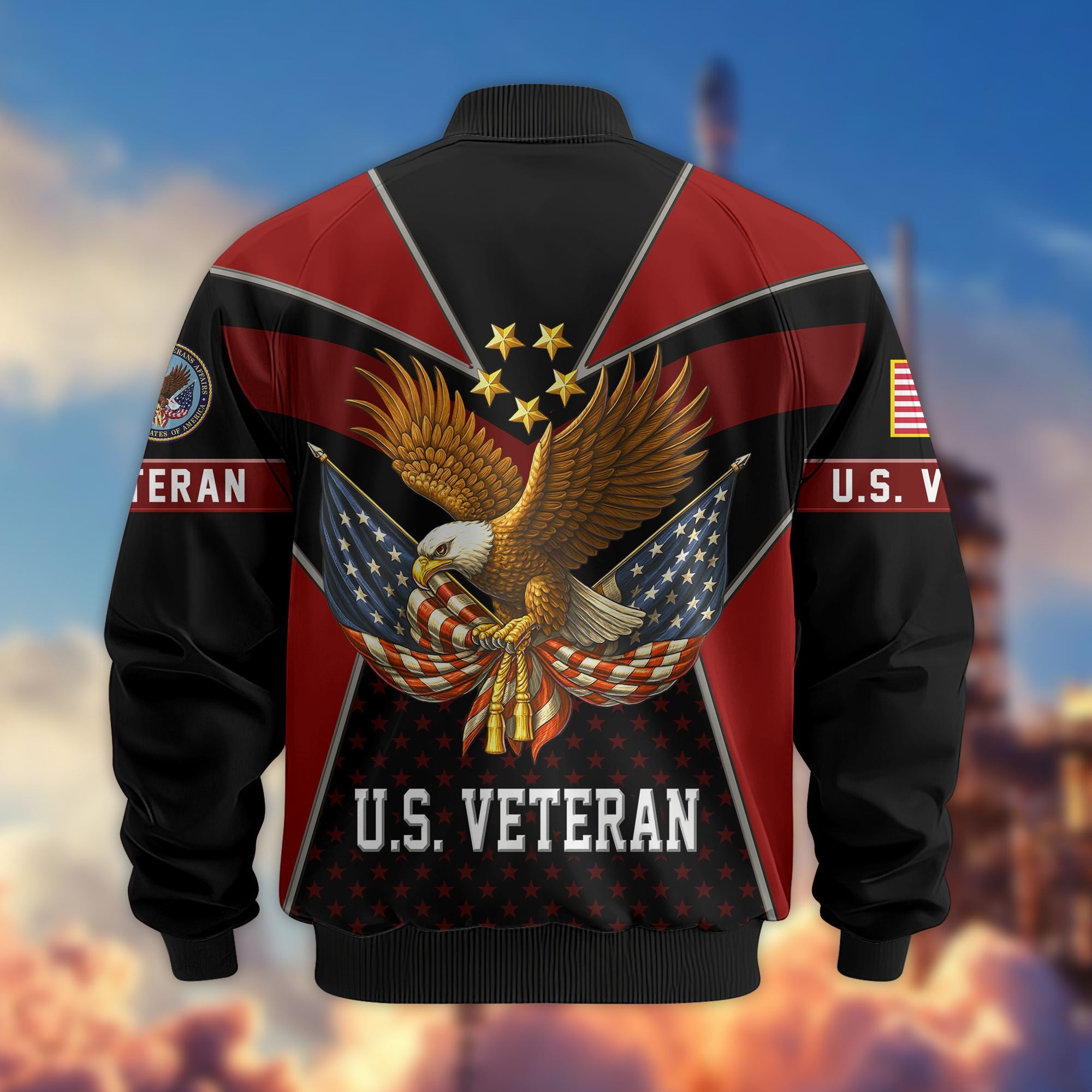 Premium US Veterans Bomber Jacket, Gifts For US Veterans, Gifts On Father's Day, Veterans Day.