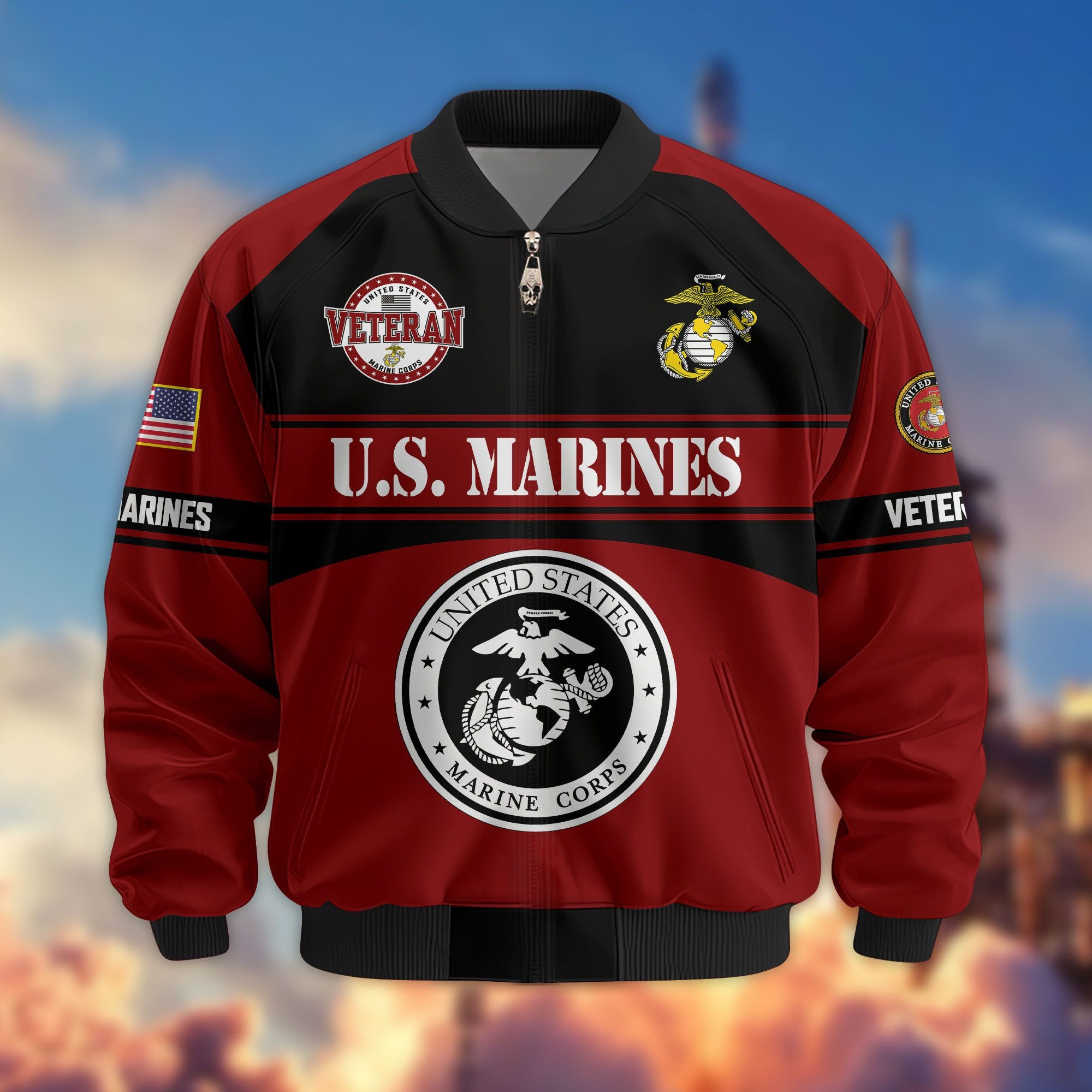 Premium US Veterans Bomber Jacket, Gifts For US Veterans, Gifts On Father's Day, Veterans Day.