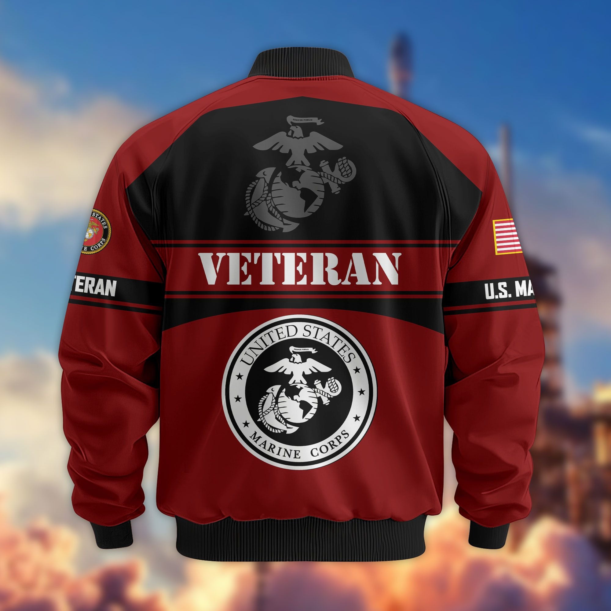 Premium US Veterans Bomber Jacket, Gifts For US Veterans, Gifts On Father's Day, Veterans Day.