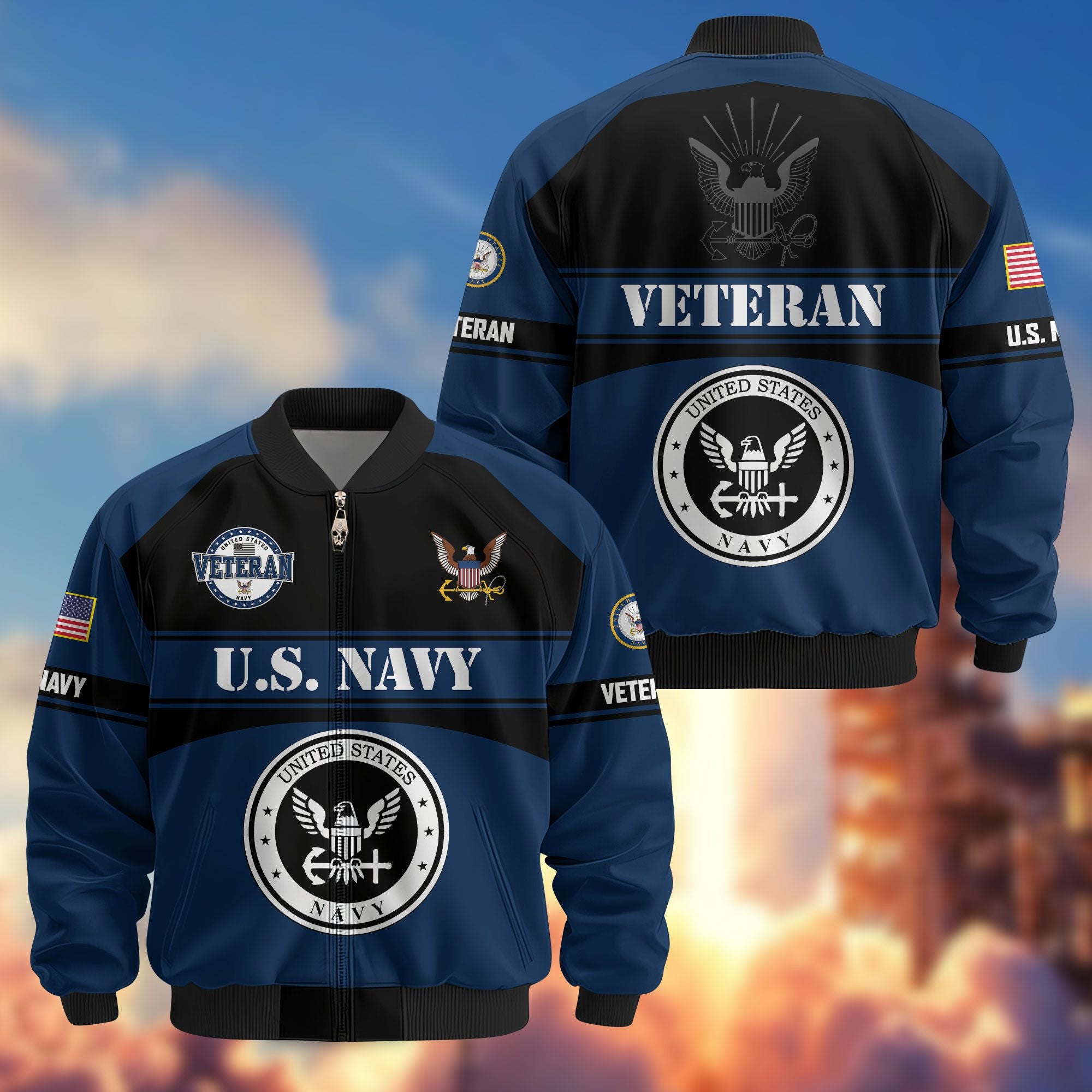 Premium US Veterans Bomber Jacket, Gifts For US Veterans, Gifts On Father's Day, Veterans Day.