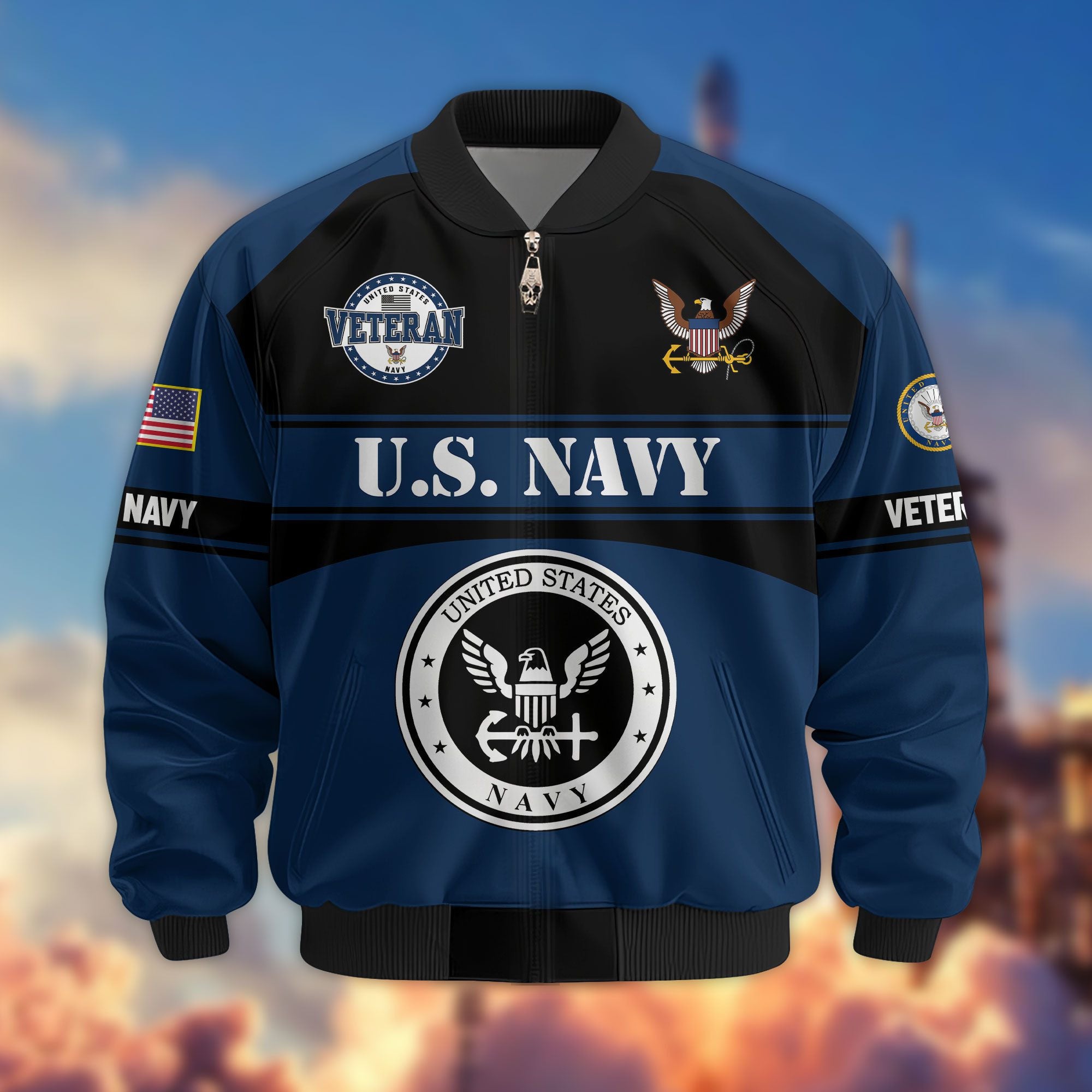 Premium US Veterans Bomber Jacket, Gifts For US Veterans, Gifts On Father's Day, Veterans Day.