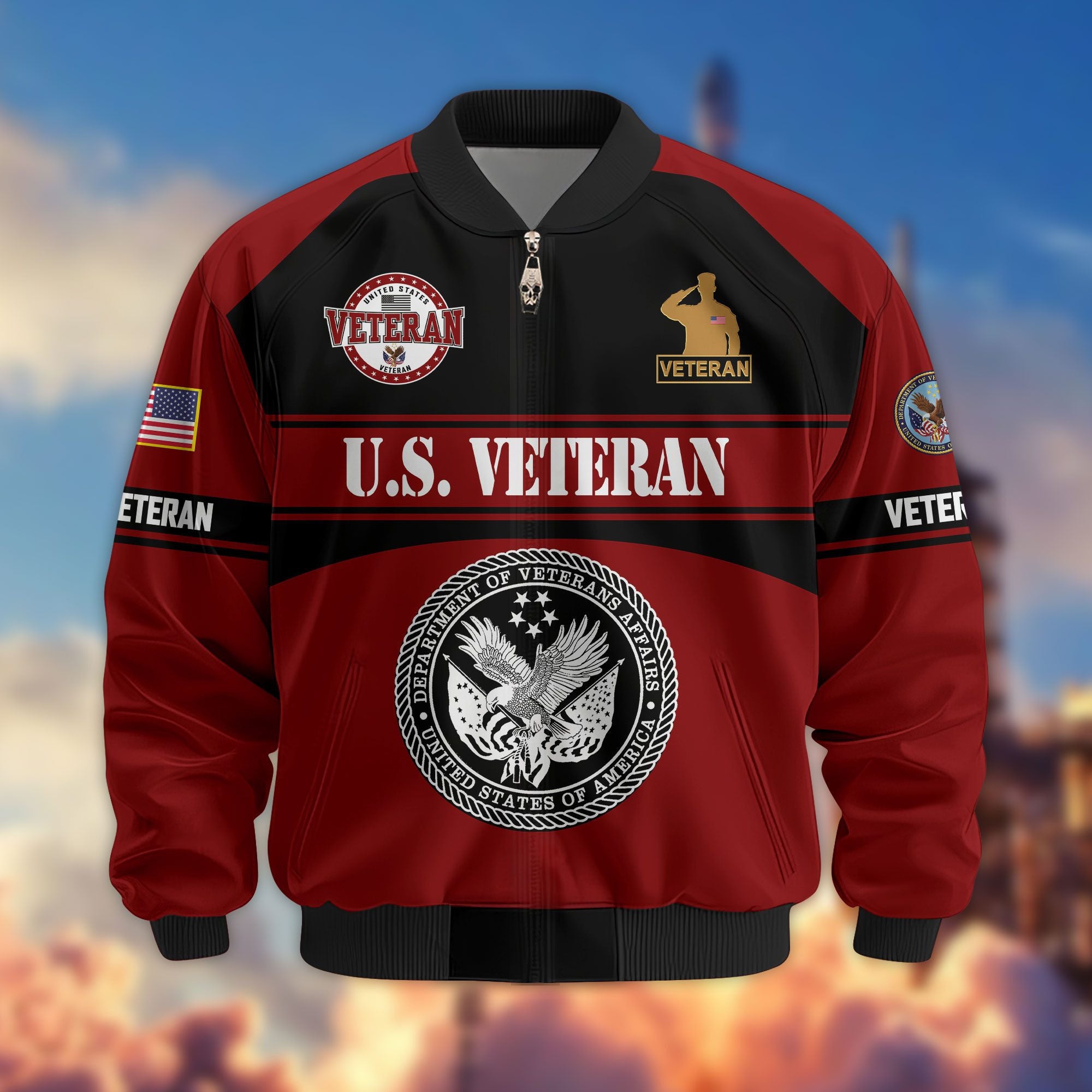 Premium US Veterans Bomber Jacket, Gifts For US Veterans, Gifts On Father's Day, Veterans Day.