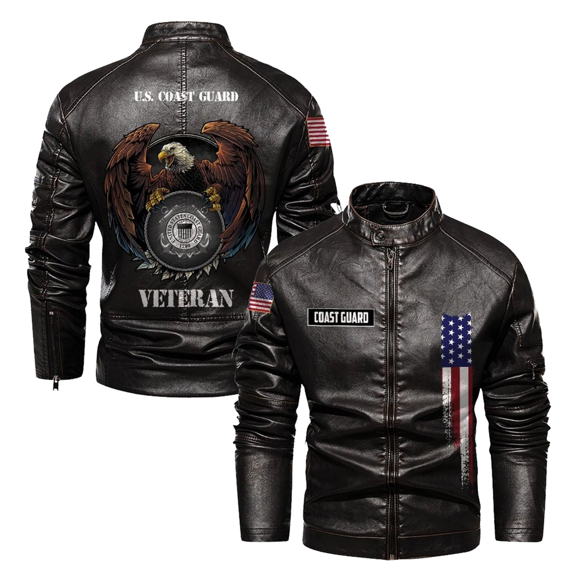 Premium USCG Leather Jacket, Gifts For Coast Guard Veteran, Gifts On Father's Day, Veterans Day.