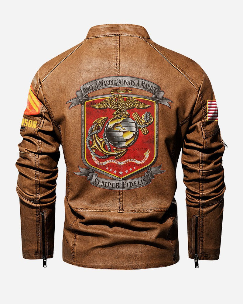 Premium Custom USMC Leather Jacket, Gifts For Marine Veteran, Gifts On Father's Day, Veterans Day.