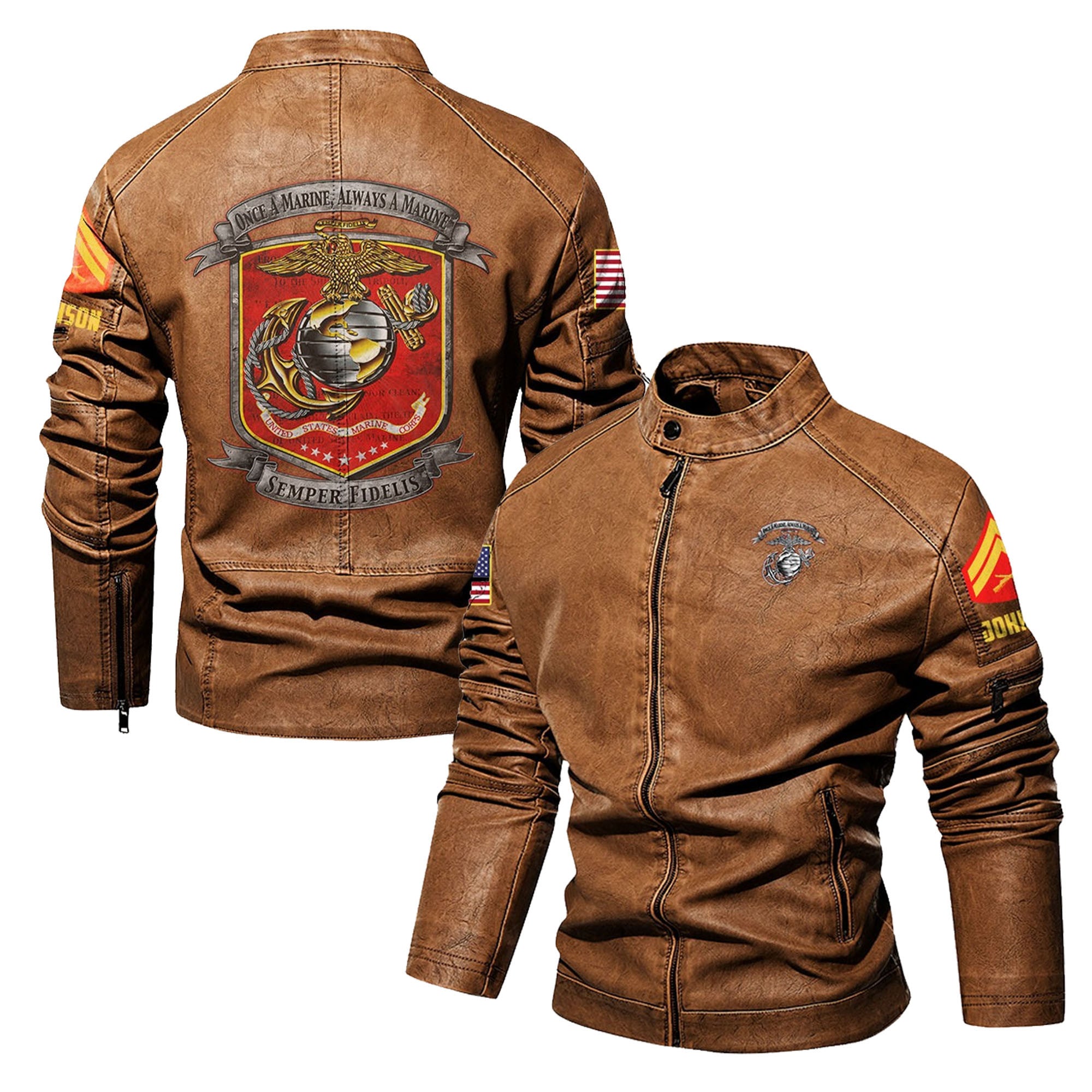 Premium Custom USMC Leather Jacket, Gifts For Marine Veteran, Gifts On Father's Day, Veterans Day.