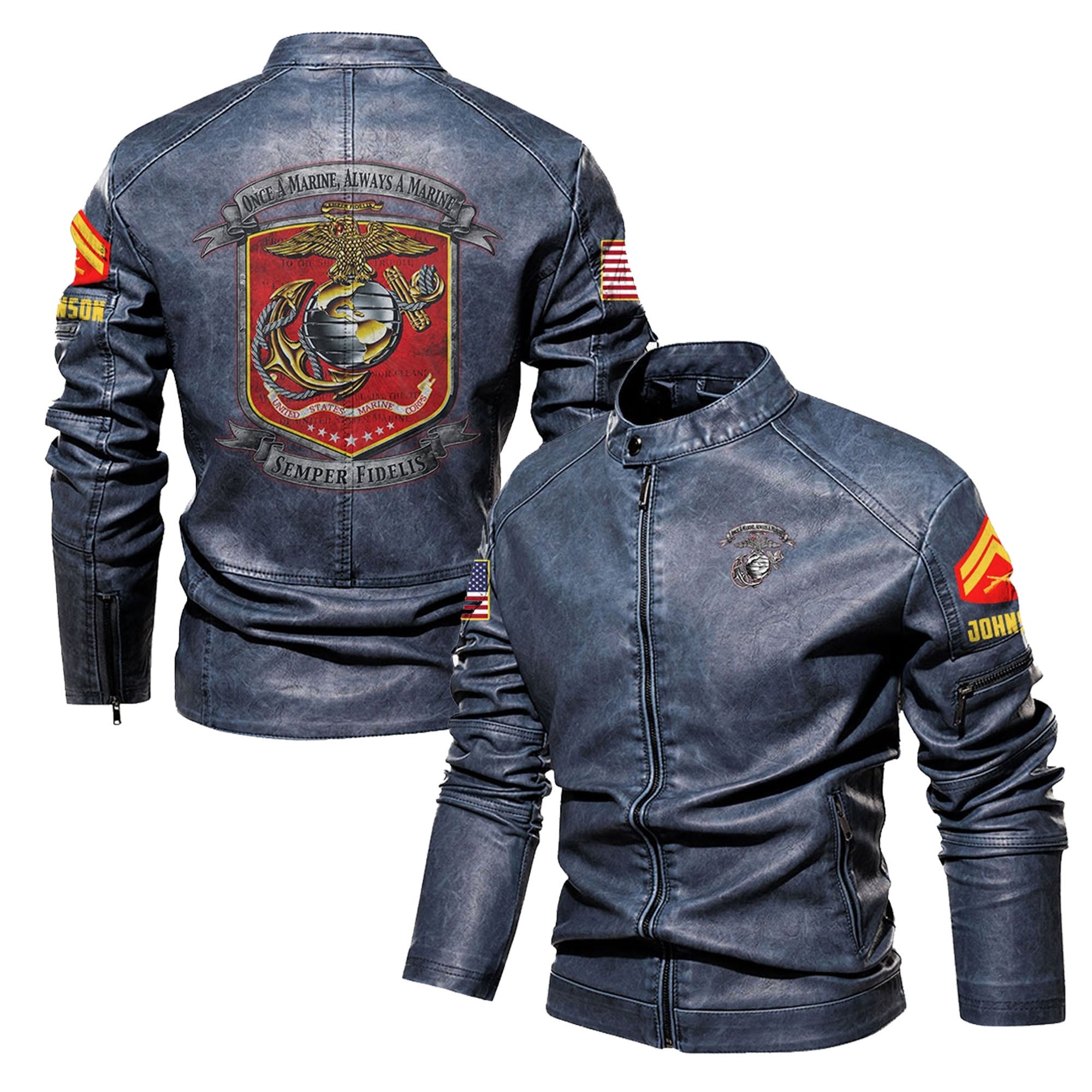Premium Custom USMC Leather Jacket, Gifts For Marine Veteran, Gifts On Father's Day, Veterans Day.