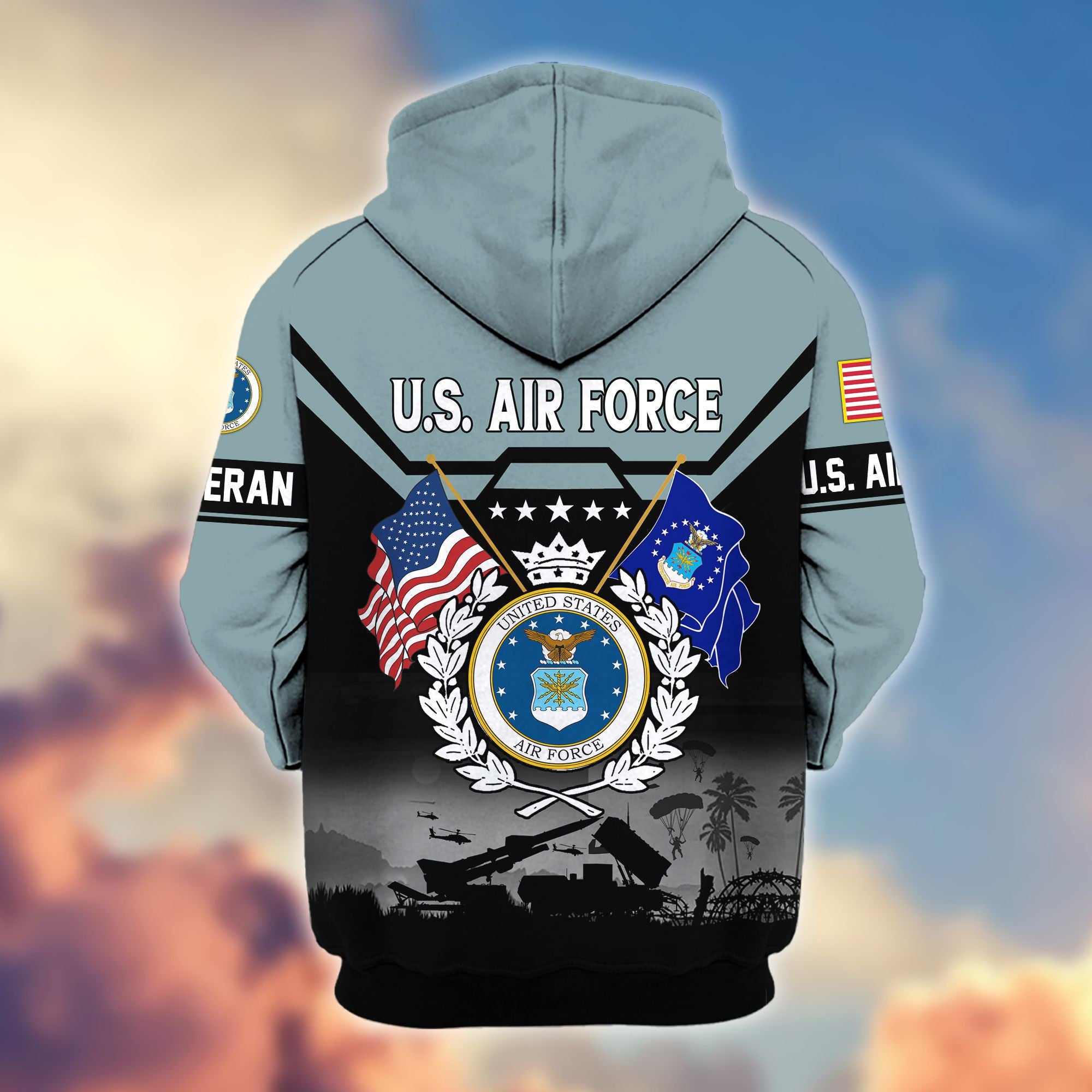 Premium US Veterans Zip Hoodie, Gifts For US Veterans, Gifts On Father's Day, Veterans Day.