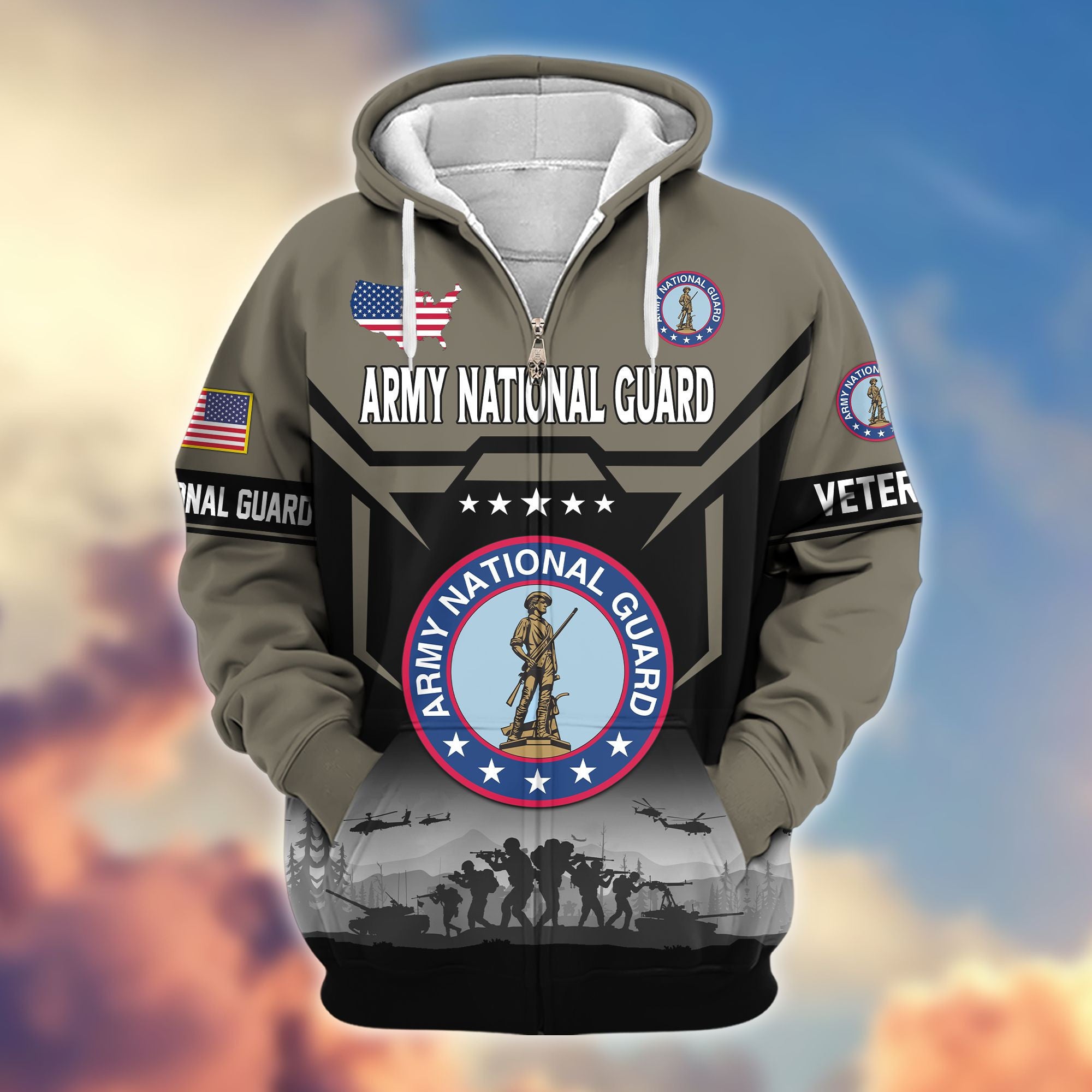 Premium US Veterans Zip Hoodie, Gifts For US Veterans, Gifts On Father's Day, Veterans Day.