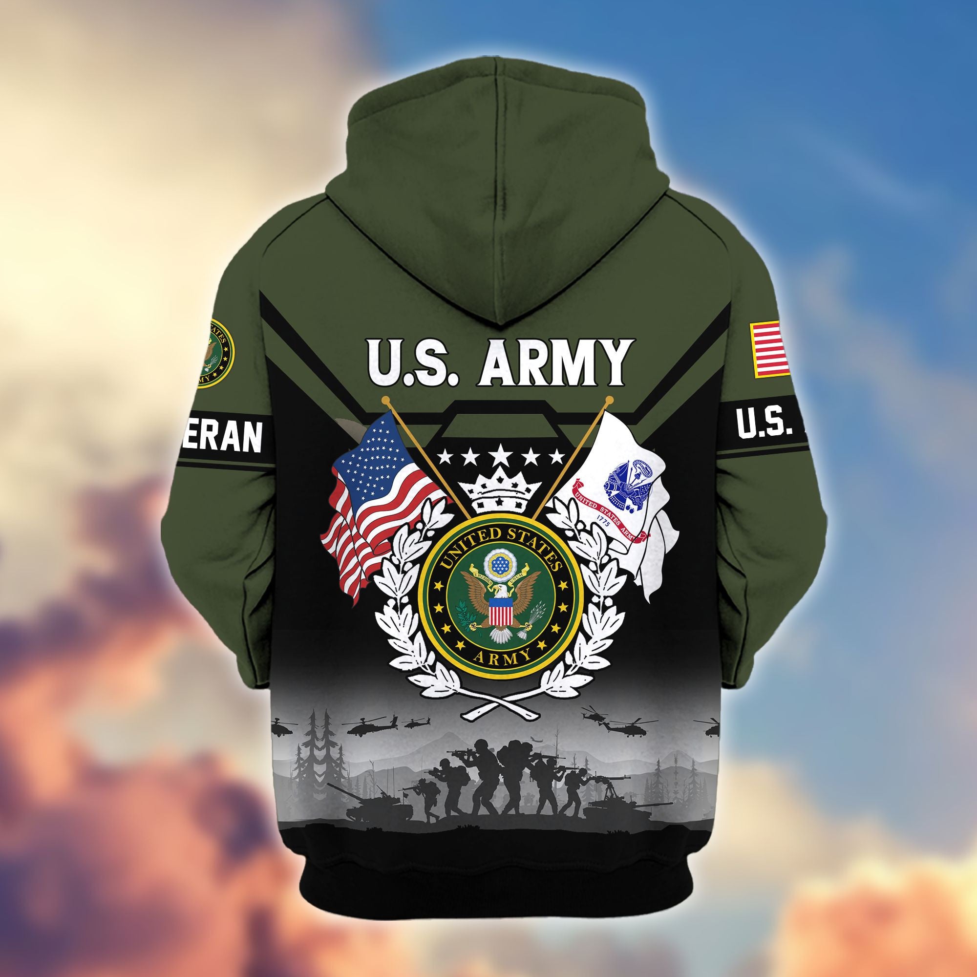 Premium US Veterans Zip Hoodie, Gifts For US Veterans, Gifts On Father's Day, Veterans Day.