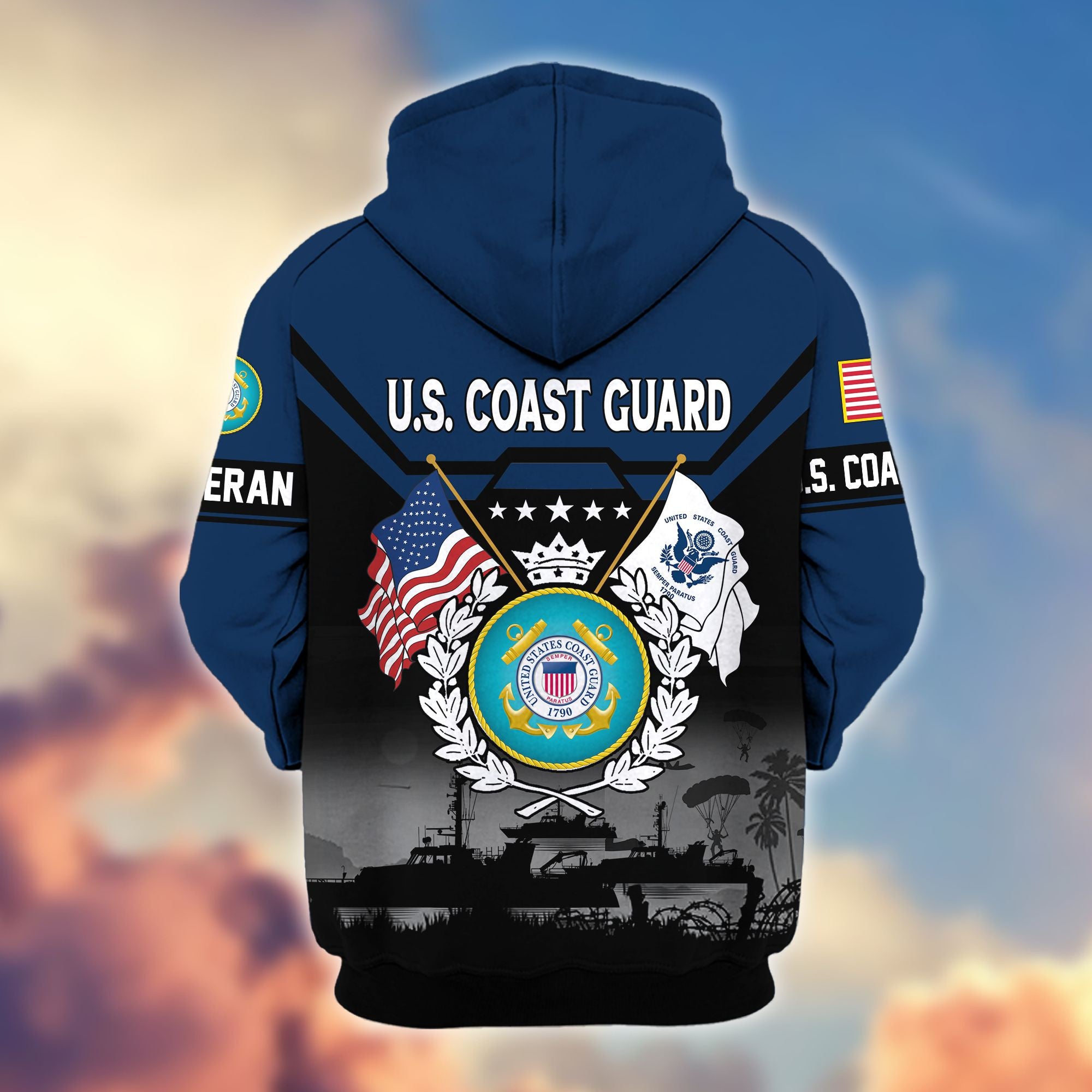 Premium US Veterans Zip Hoodie, Gifts For US Veterans, Gifts On Father's Day, Veterans Day.