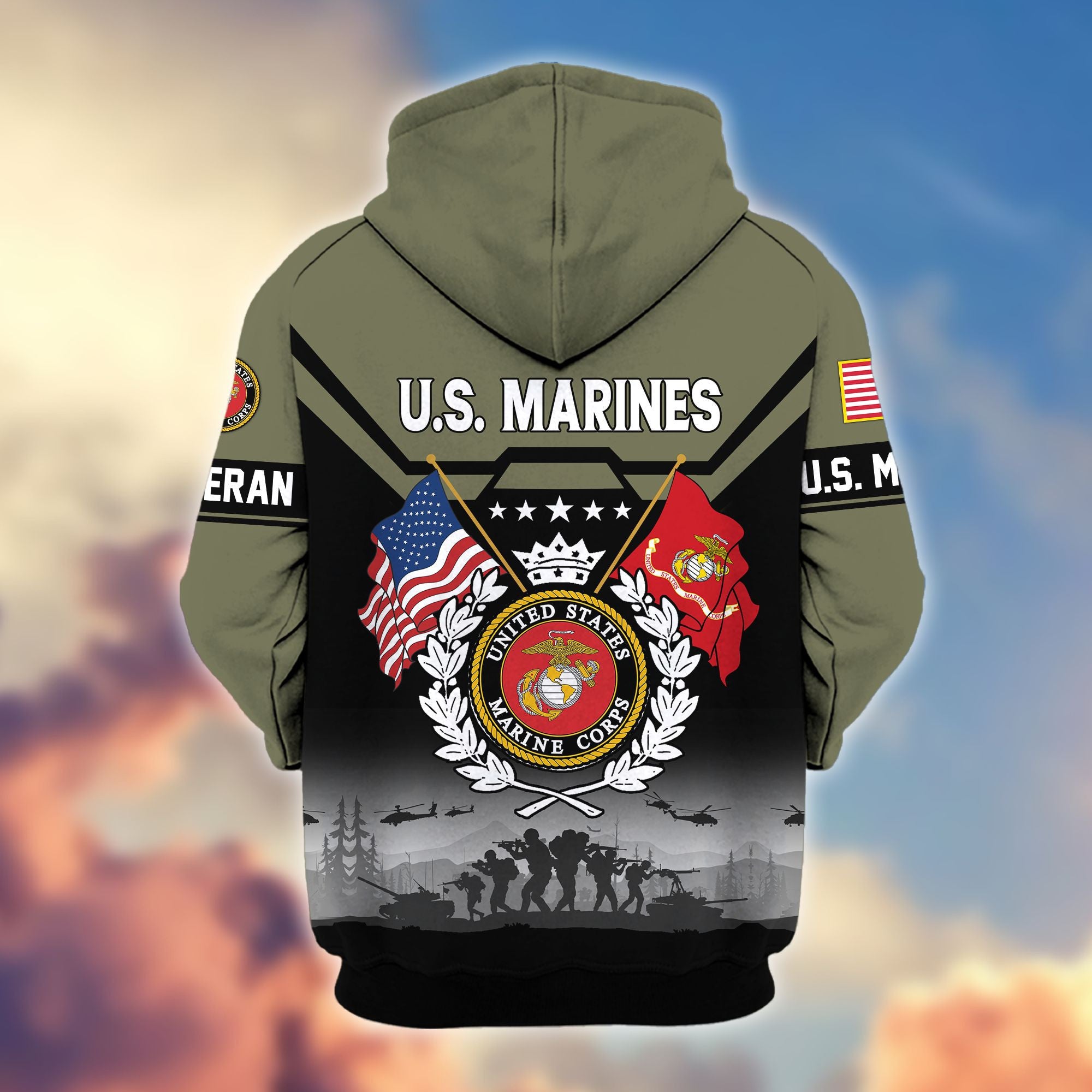 Premium US Veterans Zip Hoodie, Gifts For US Veterans, Gifts On Father's Day, Veterans Day.