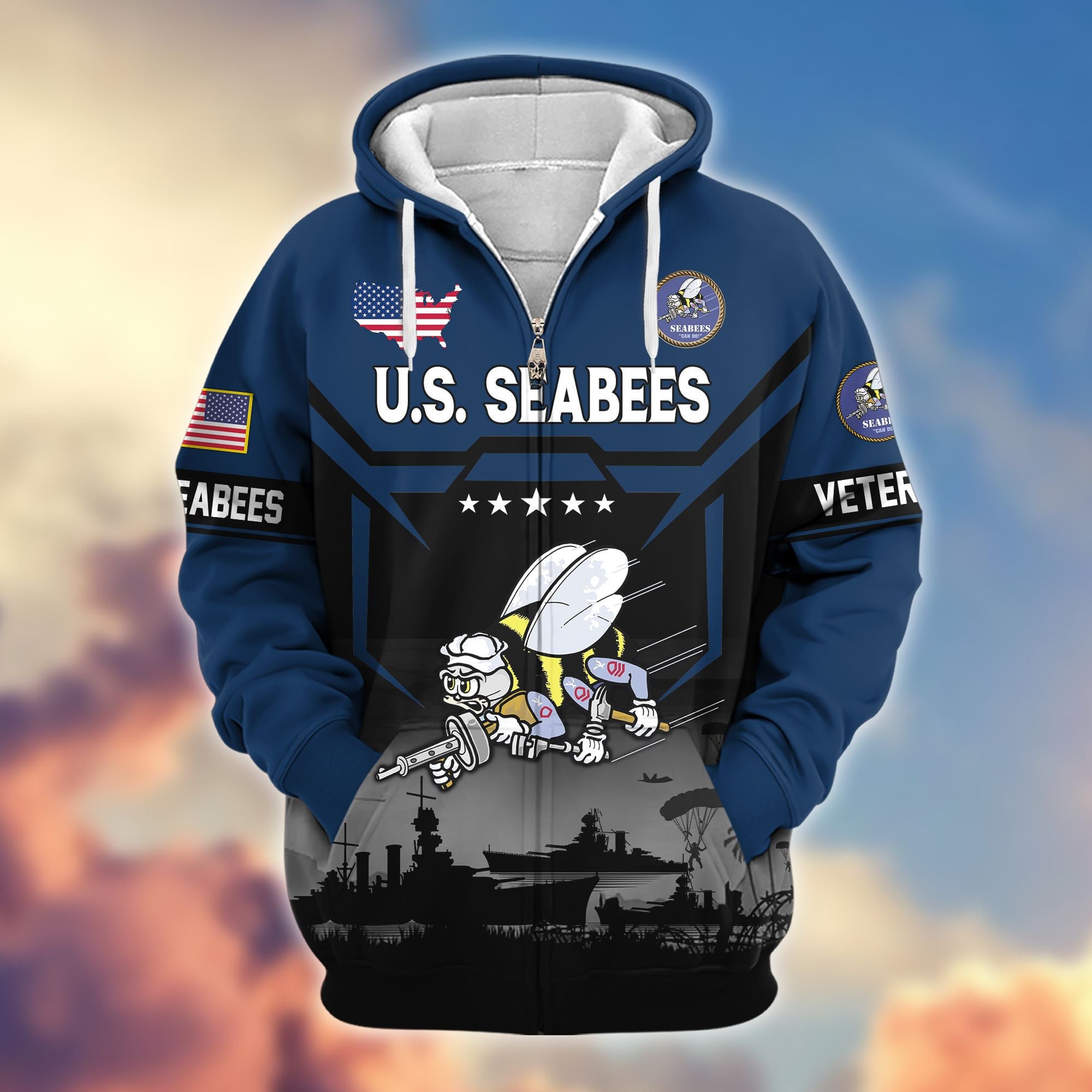 Premium US Veterans Zip Hoodie, Gifts For US Veterans, Gifts On Father's Day, Veterans Day.