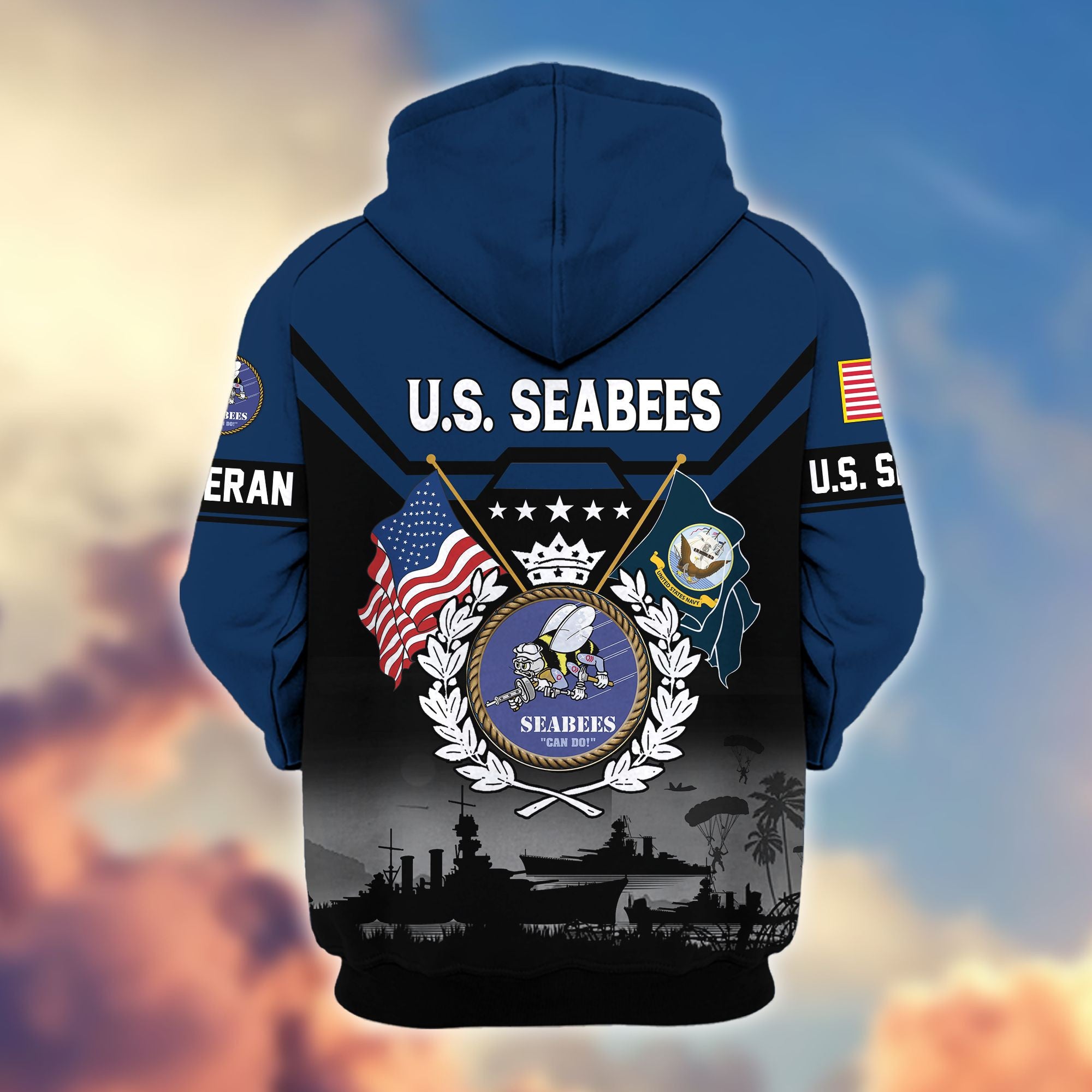 Premium US Veterans Zip Hoodie, Gifts For US Veterans, Gifts On Father's Day, Veterans Day.