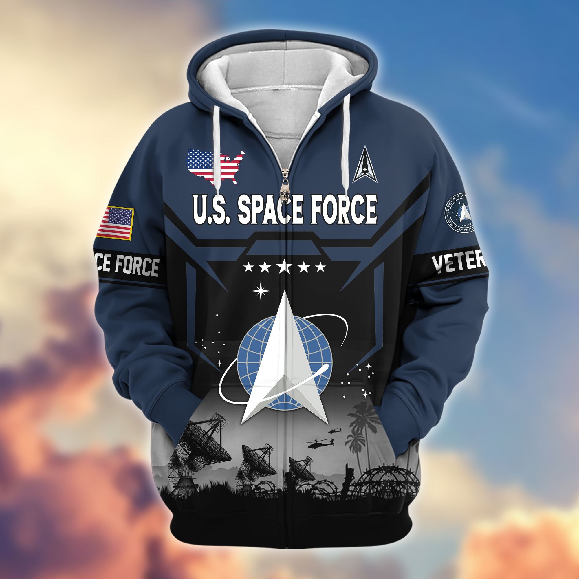 Premium US Veterans Zip Hoodie, Gifts For US Veterans, Gifts On Father's Day, Veterans Day.