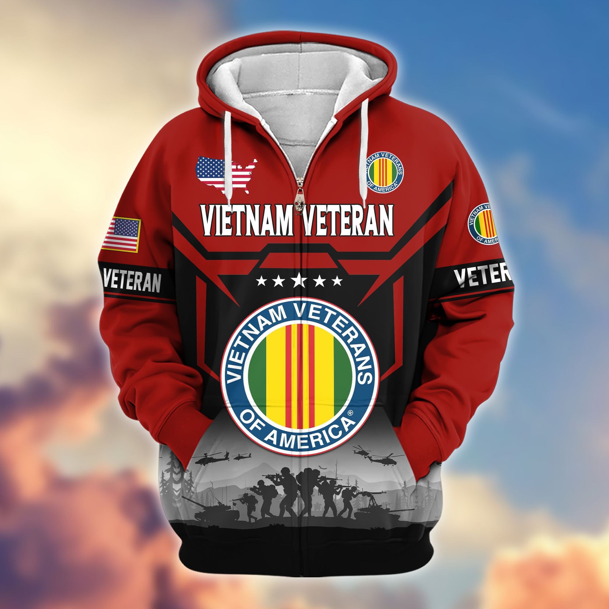 Premium US Veterans Zip Hoodie, Gifts For US Veterans, Gifts On Father's Day, Veterans Day.