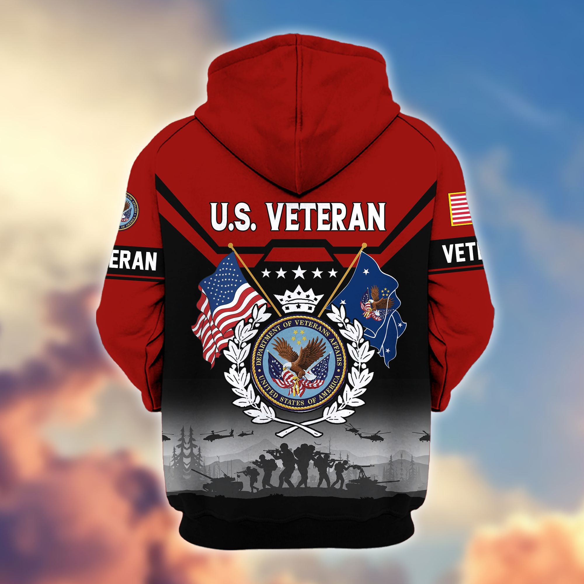 Premium US Veterans Zip Hoodie, Gifts For US Veterans, Gifts On Father's Day, Veterans Day.