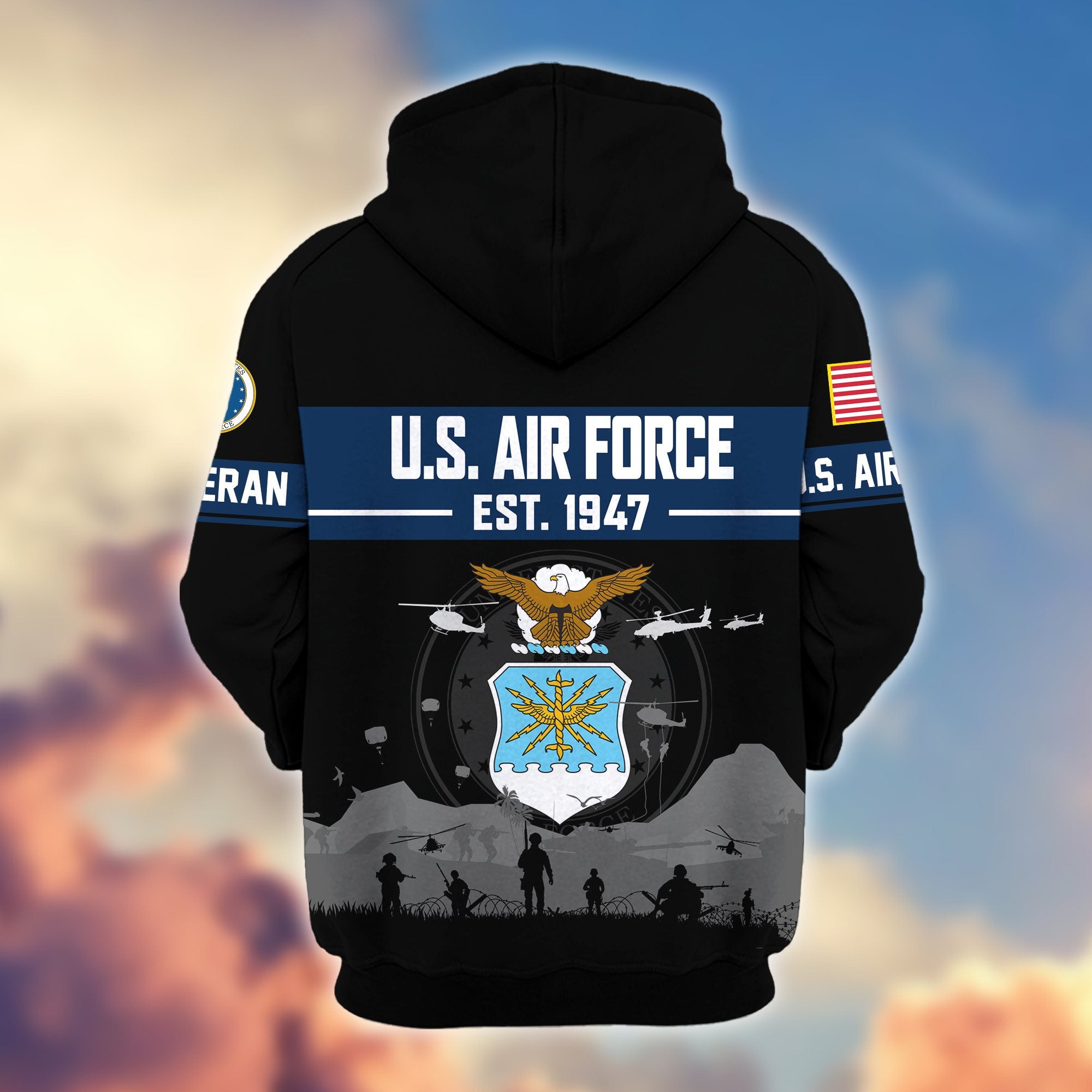 Premium US Veterans Zip Hoodie, Gifts For US Veterans, Gifts On Father's Day, Veterans Day.
