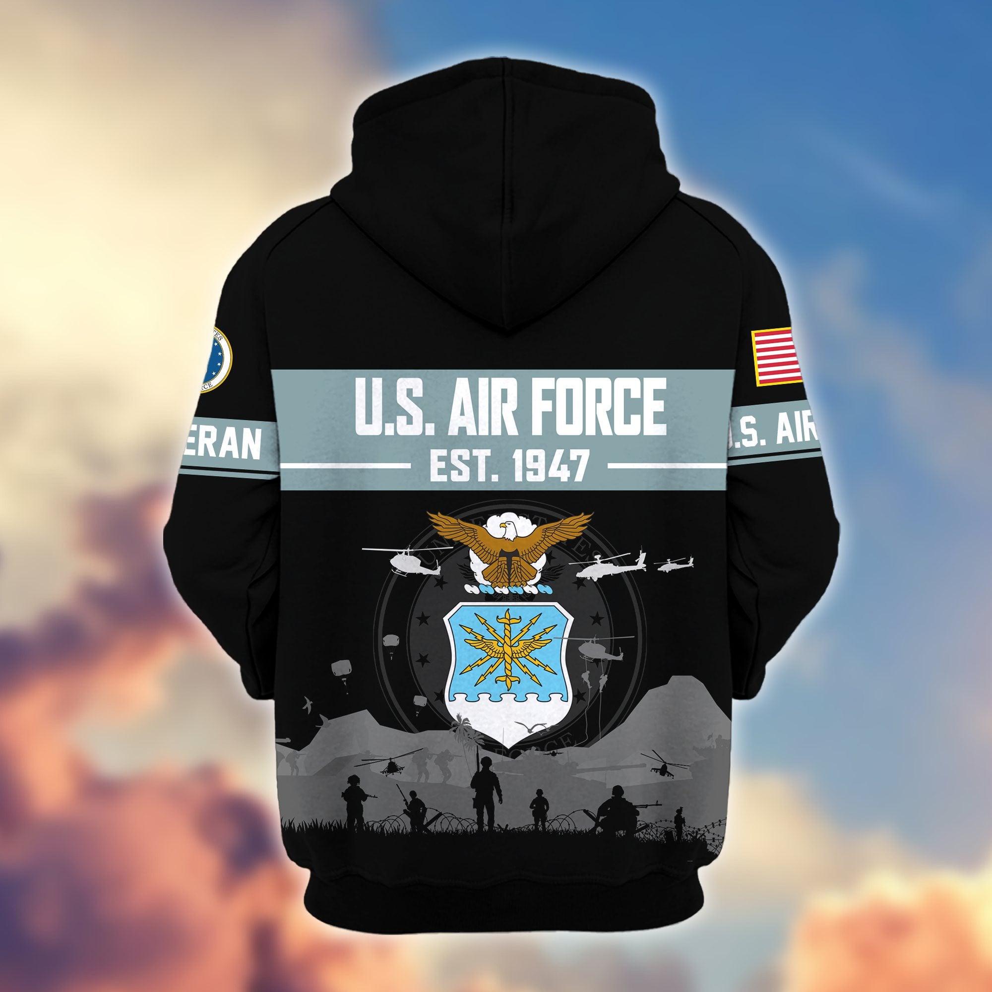 Premium US Veterans Zip Hoodie, Gifts For US Veterans, Gifts On Father's Day, Veterans Day.