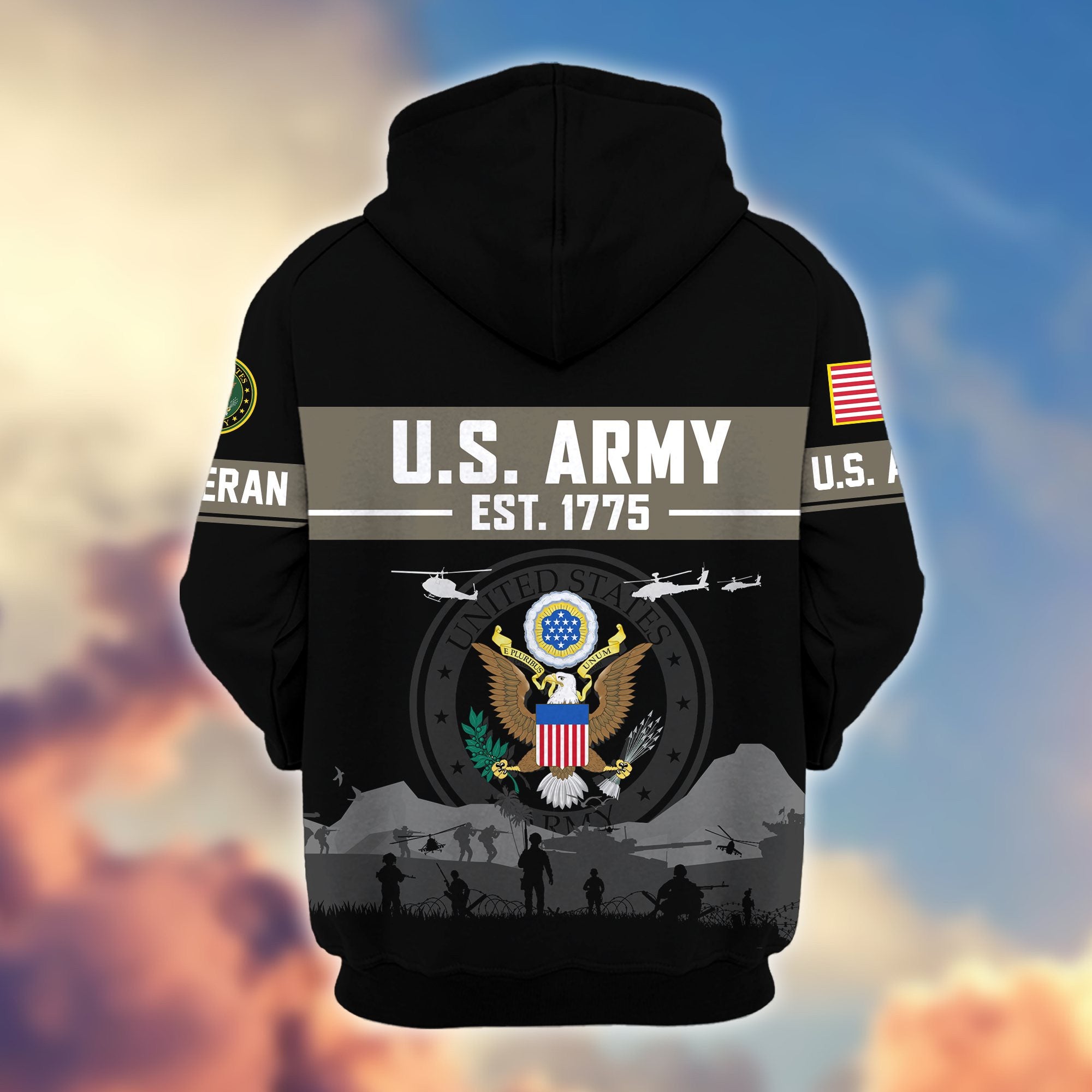 Premium US Veterans Zip Hoodie, Gifts For US Veterans, Gifts On Father's Day, Veterans Day.