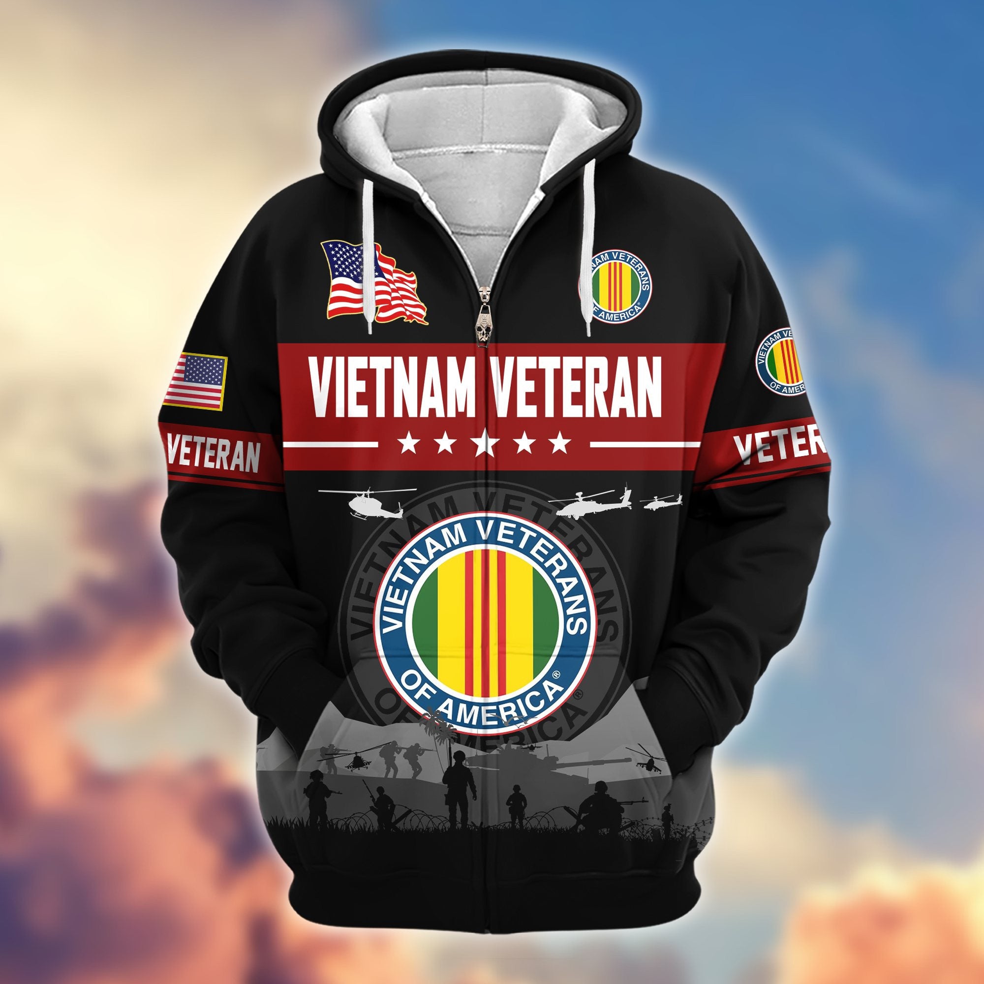 Premium US Veterans Zip Hoodie, Gifts For US Veterans, Gifts On Father's Day, Veterans Day.