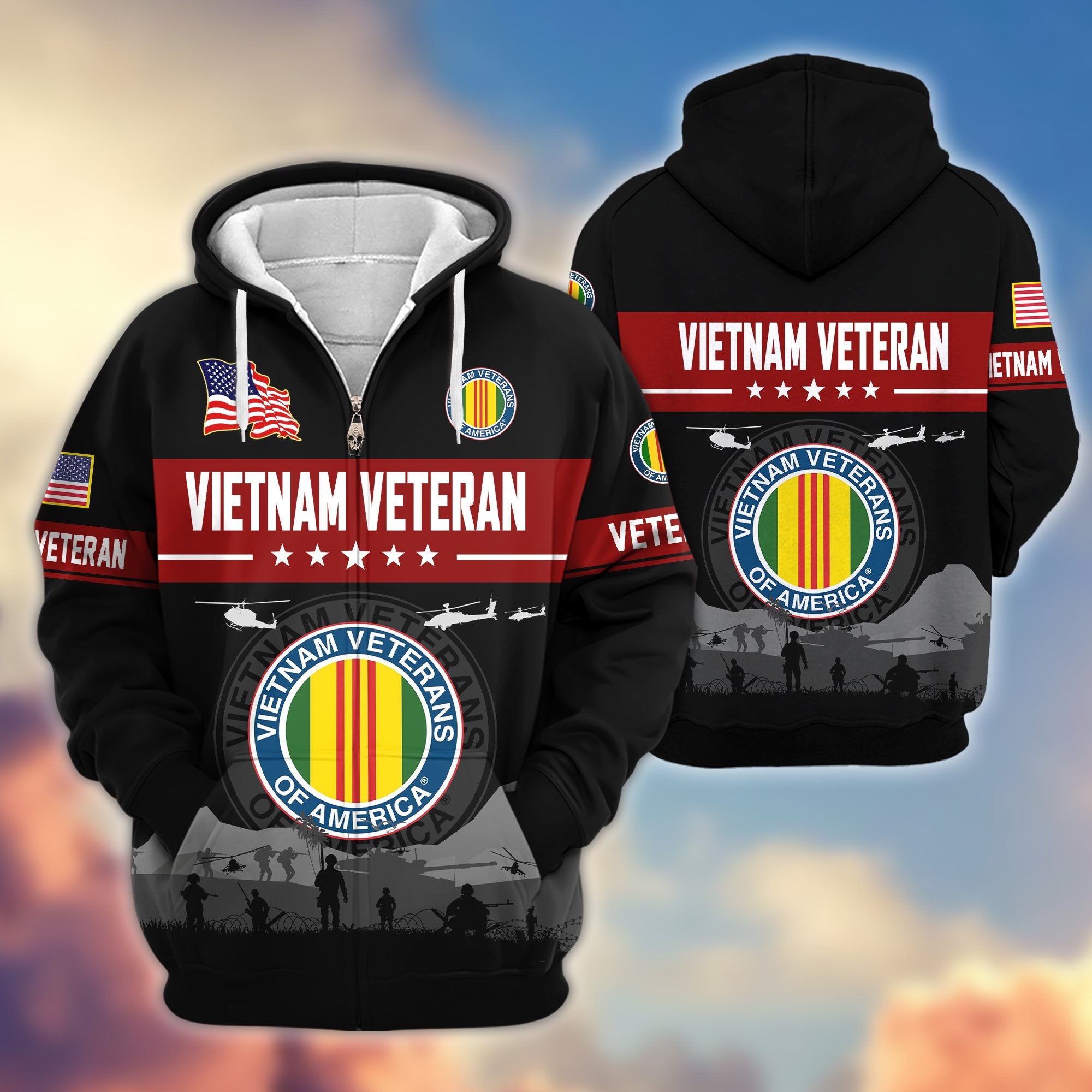 Premium US Veterans Zip Hoodie, Gifts For US Veterans, Gifts On Father's Day, Veterans Day.