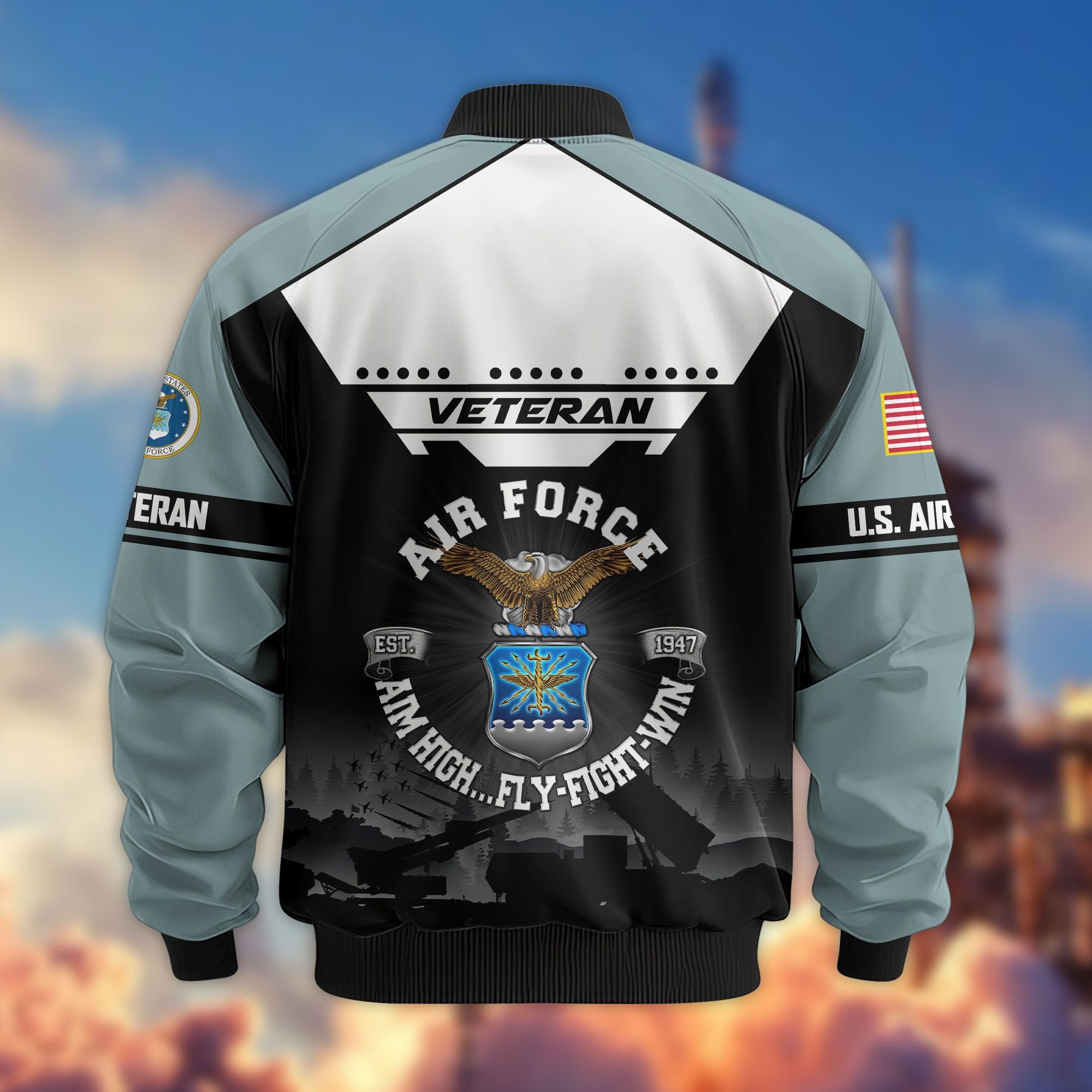 Premium US Veterans Bomber Jacket, Gifts For US Veterans, Gifts On Father's Day, Veterans Day.