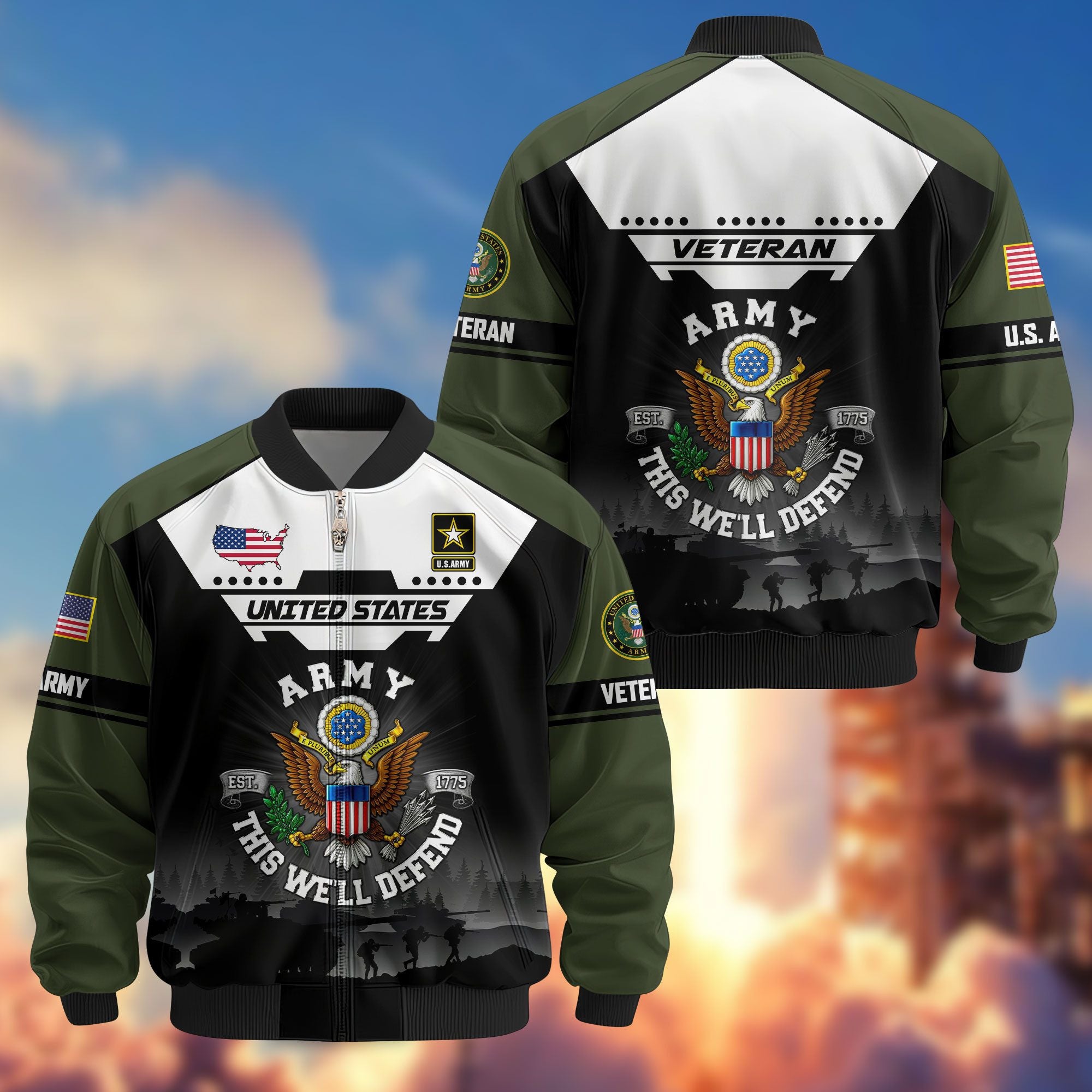 Premium US Veterans Bomber Jacket, Gifts For US Veterans, Gifts On Father's Day, Veterans Day.