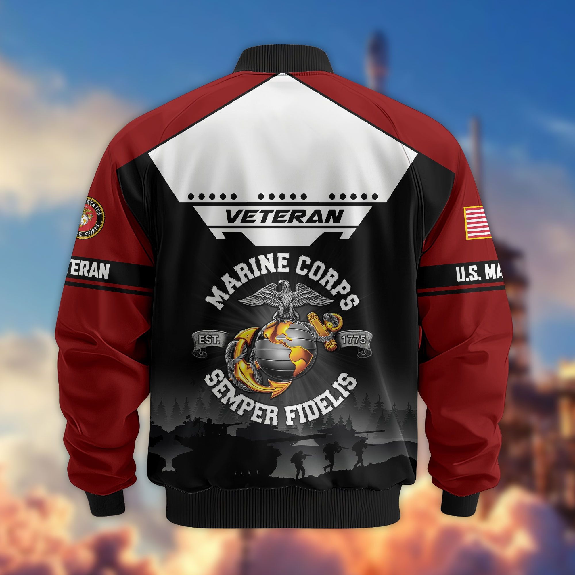 Premium US Veterans Bomber Jacket, Gifts For US Veterans, Gifts On Father's Day, Veterans Day.