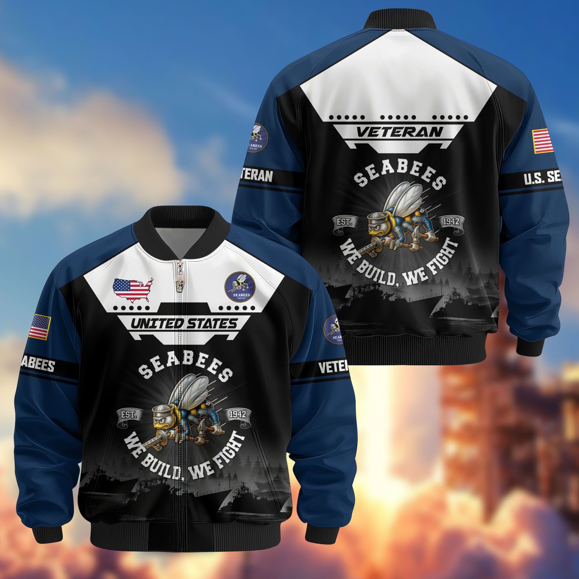 Premium US Veterans Bomber Jacket, Gifts For US Veterans, Gifts On Father's Day, Veterans Day.
