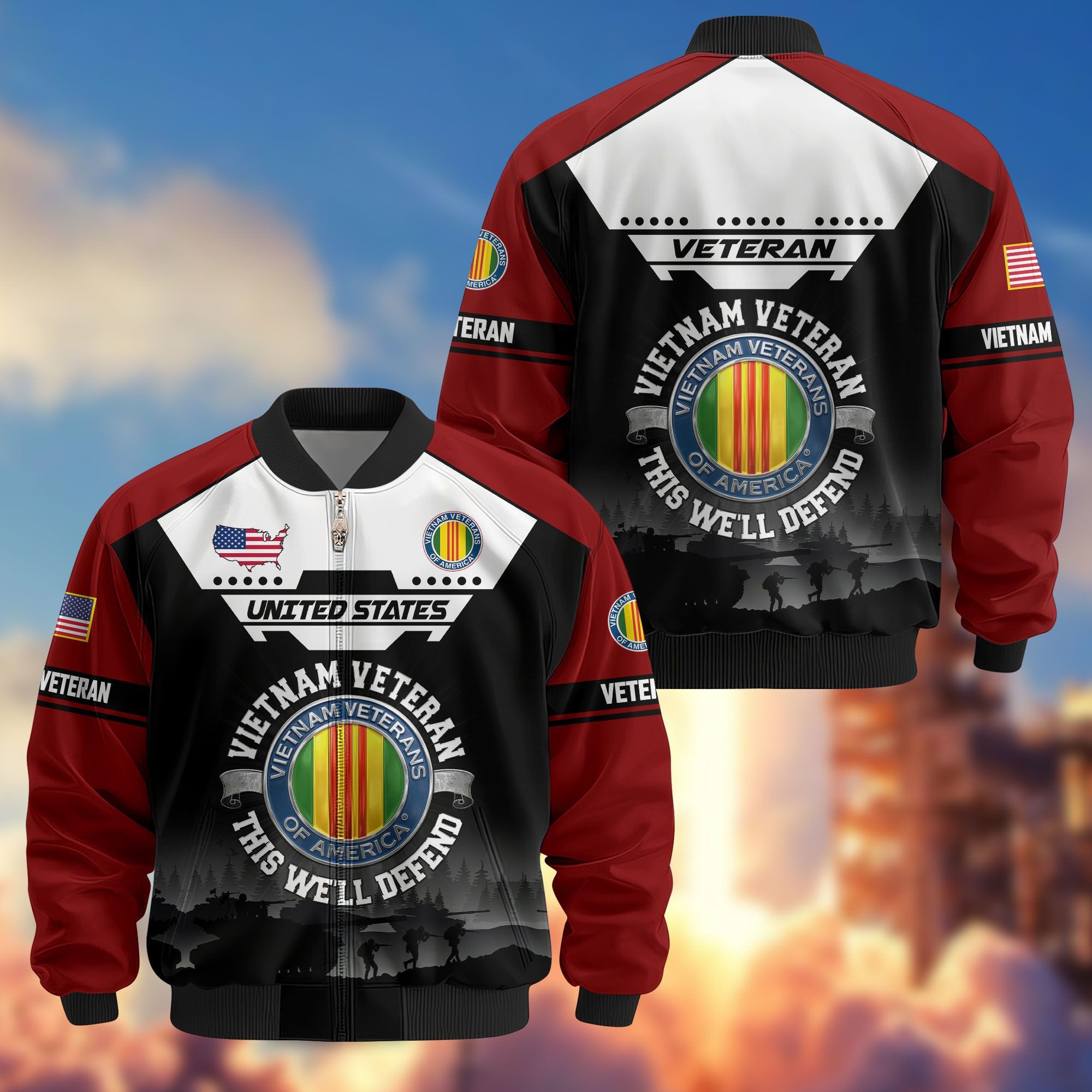Premium US Veterans Bomber Jacket, Gifts For US Veterans, Gifts On Father's Day, Veterans Day.