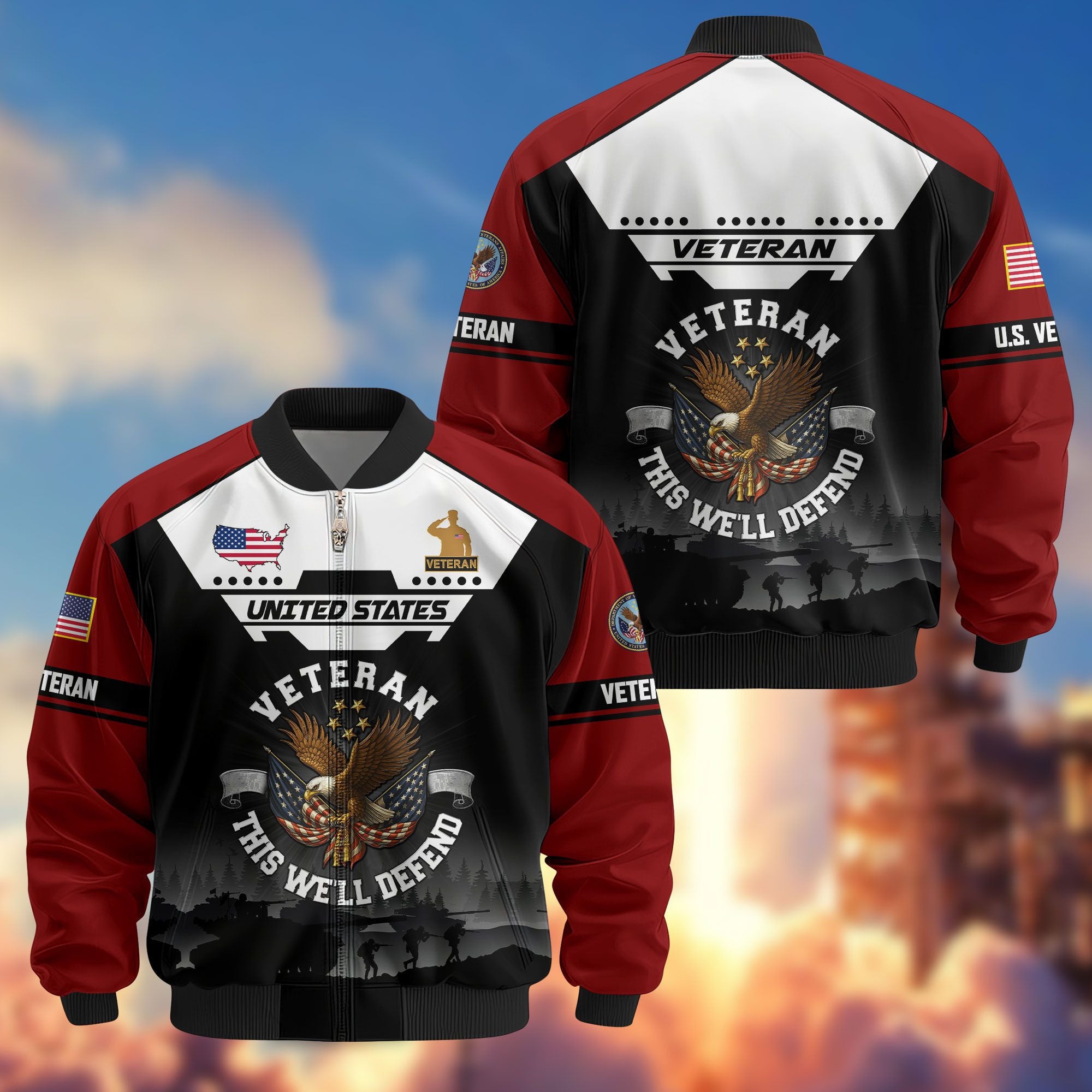 Premium US Veterans Bomber Jacket, Gifts For US Veterans, Gifts On Father's Day, Veterans Day.