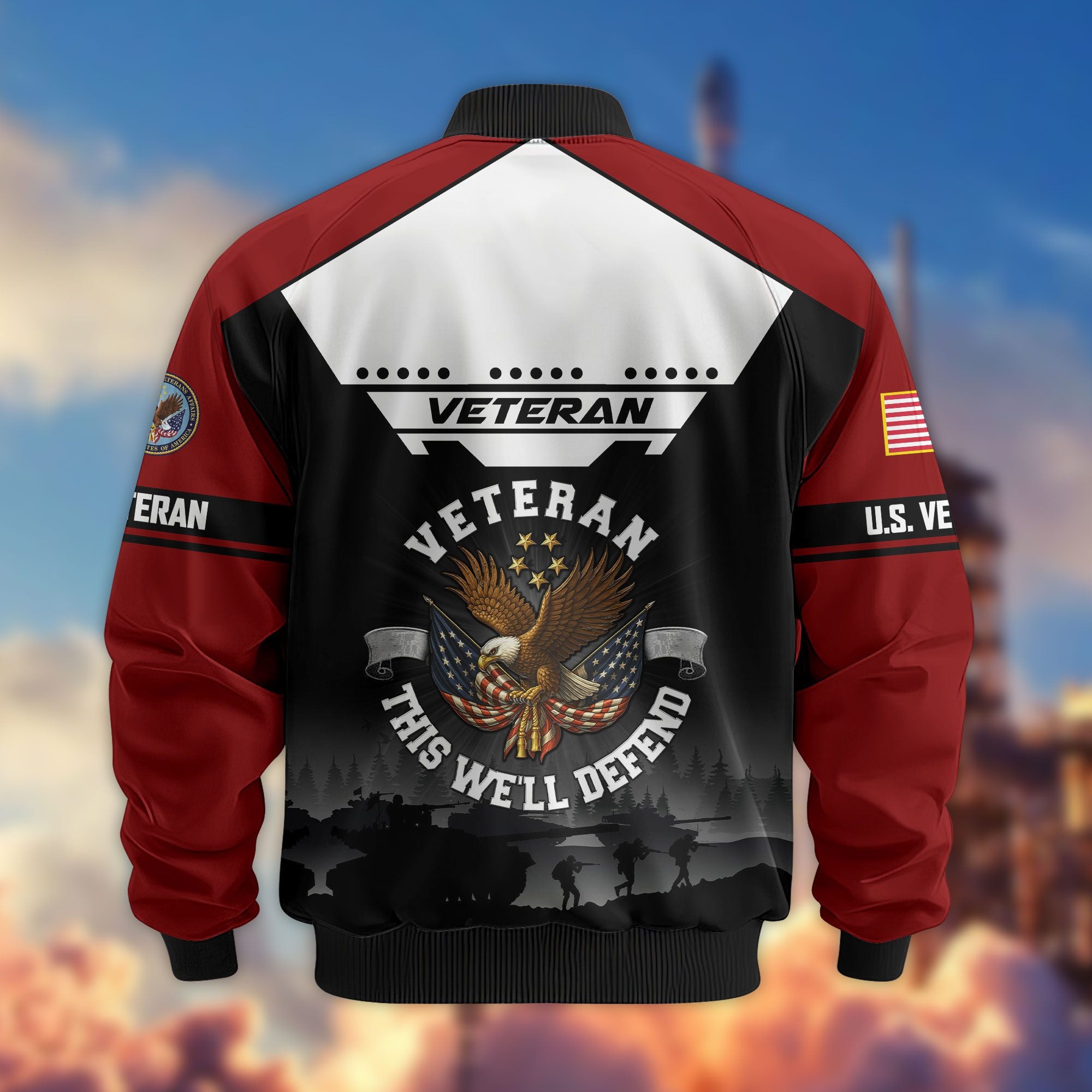 Premium US Veterans Bomber Jacket, Gifts For US Veterans, Gifts On Father's Day, Veterans Day.