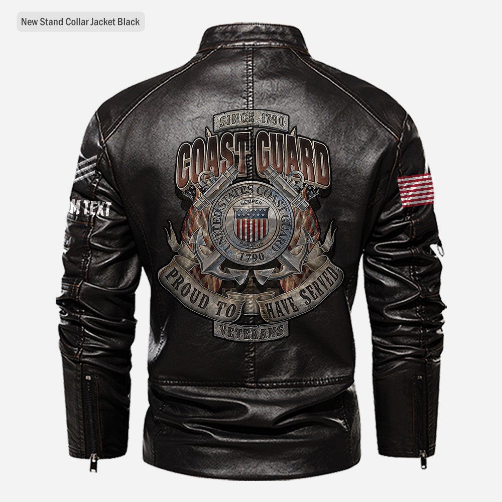 Premium Custom USCG Veteran Leather Jacket, Gifts For Coast Guard Veteran, Gifts On Father's Day, Veterans Day.