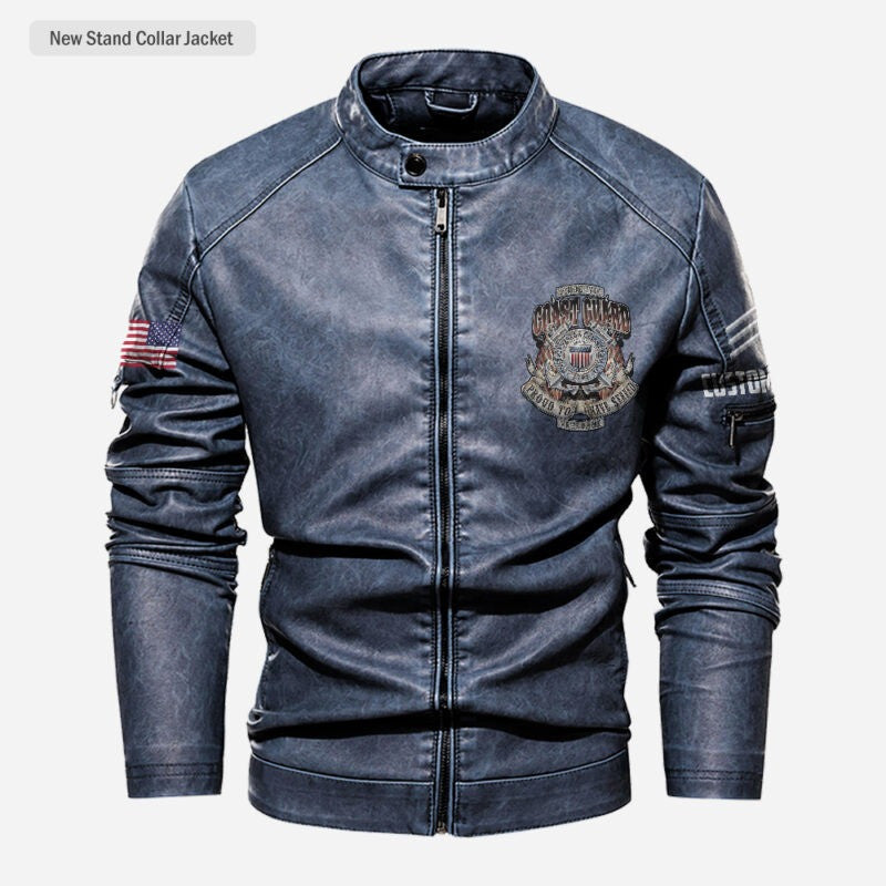 Premium Custom USCG Veteran Leather Jacket, Gifts For Coast Guard Veteran, Gifts On Father's Day, Veterans Day.
