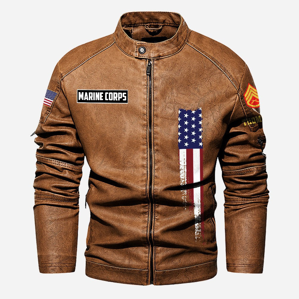 Premium Custom USMC Veteran Leather Jacket, Gifts For Marine Veteran, Gifts On Father's Day, Veterans Day.